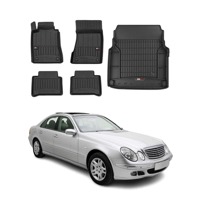 OMAC Fußmatten & Kofferraumwanne Set für Mercedes E Klasse 2002-2009 Gummi 5x