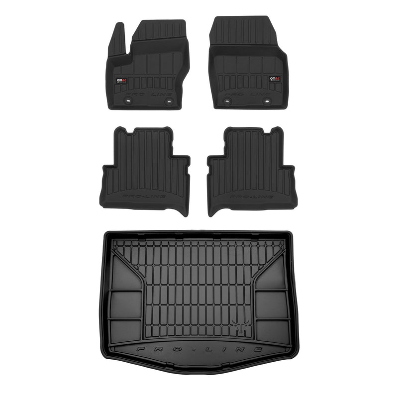 OMAC Fußmatten & Kofferraumwanne Set für Ford C-Max 2010-2019 Gummi Schwarz 5x