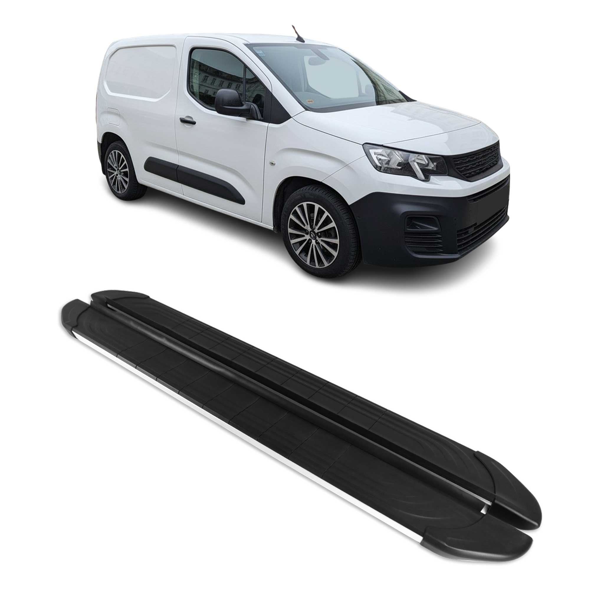 Seitenschweller Trittbretter für Peugeot Partner 2018-2026 Van L2 Silber 2 tlg