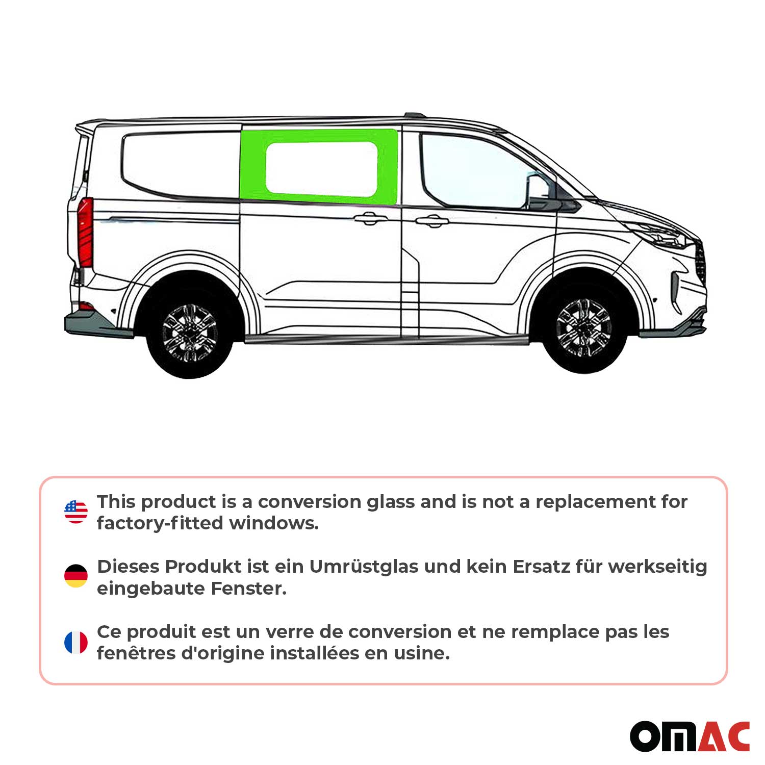 Seitenfenster Vorne für Ford Transit Custom V710 2023-2026 Rechts L1 L2 Dunkel