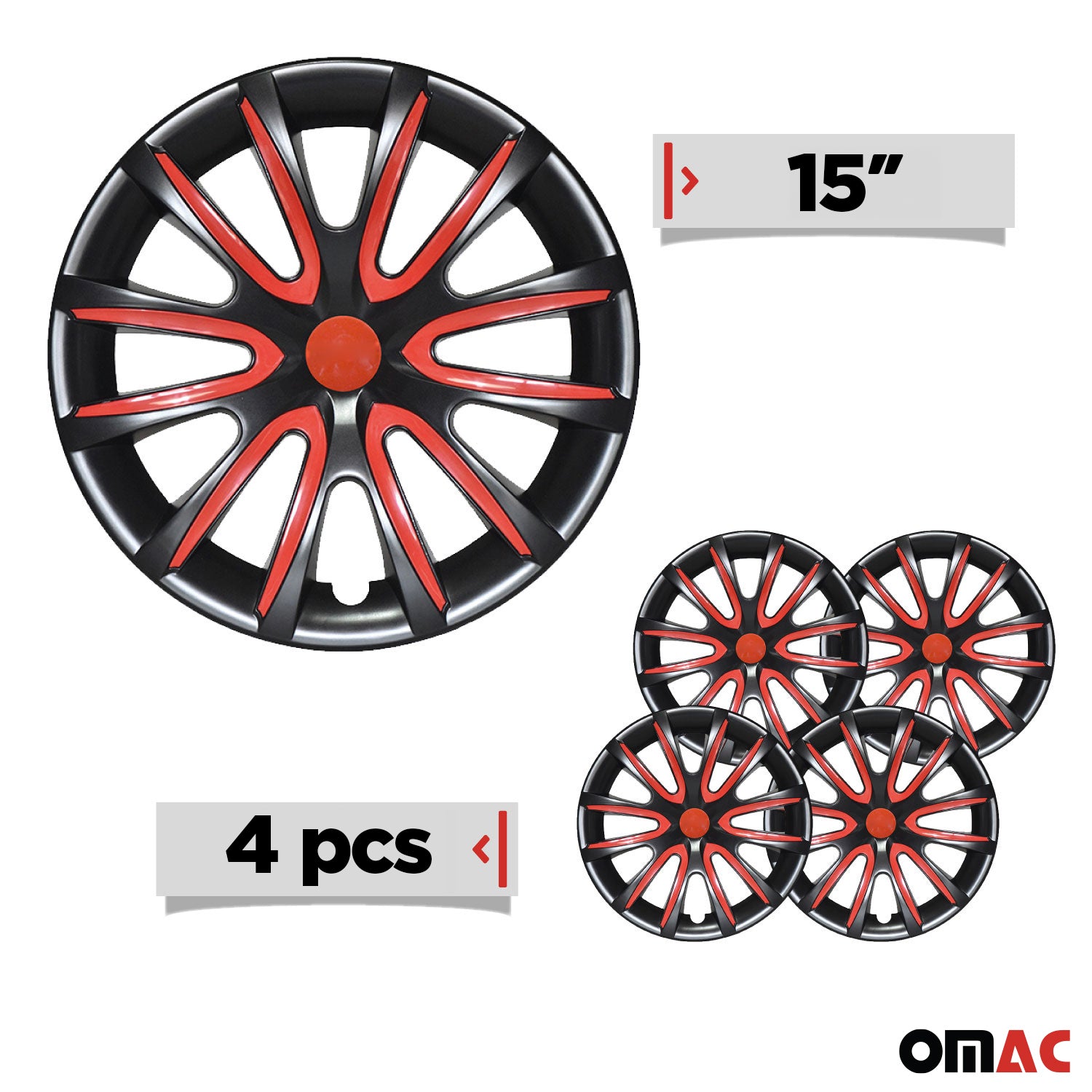 Radkappen Radzierblenden Radblenden 15" Zoll Stahlfelgen Schwarz Rot 4x