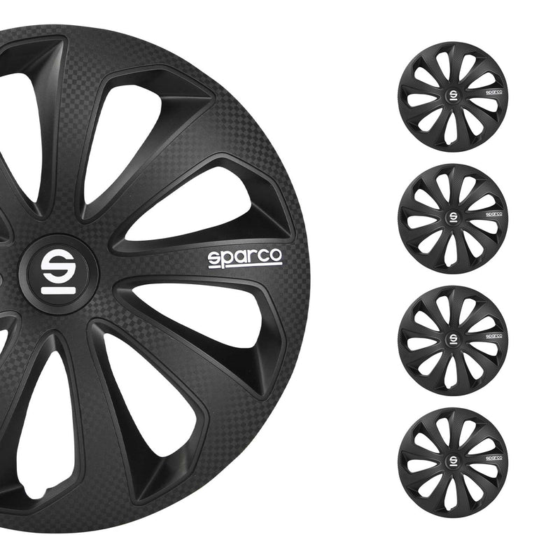 Radkappen Radzierblenden Sparco Sicilia 16" Zoll Abdeckung Set Schwarz Carbon 4x
