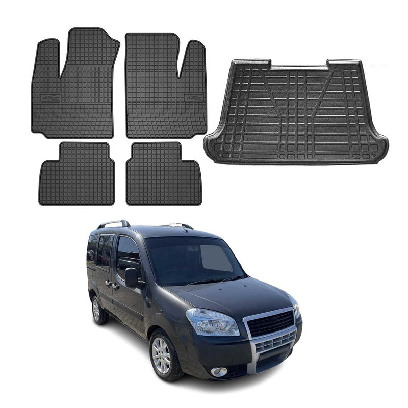 Fußmatten & Kofferraumwanne Set für Fiat Doblo 2000-2010 Gummi TPE Schwarz 5x