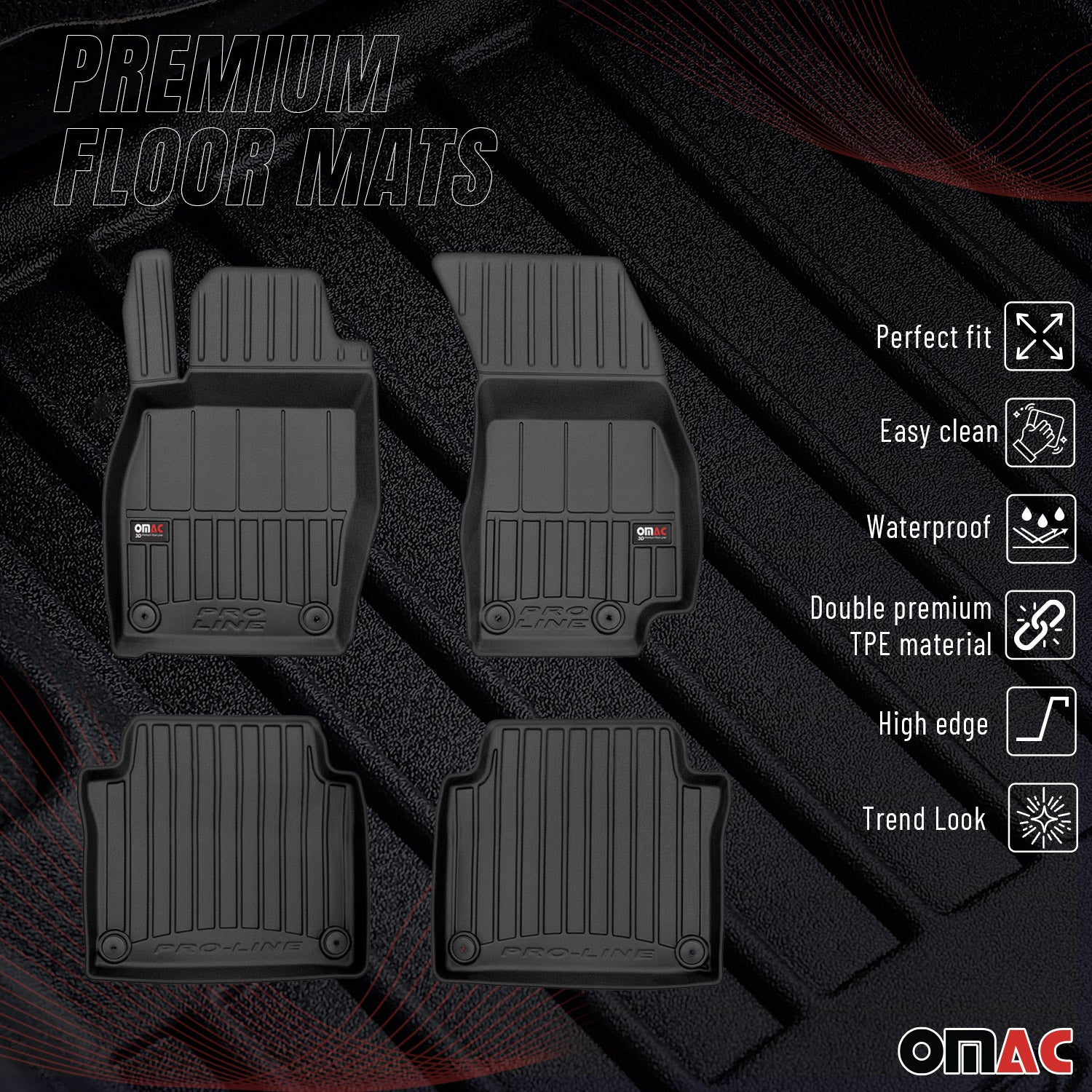 Fußmatten Gummimatten für Audi A8L D5 2018-2026 OMAC Premium 3D Schwarz TPE 4x