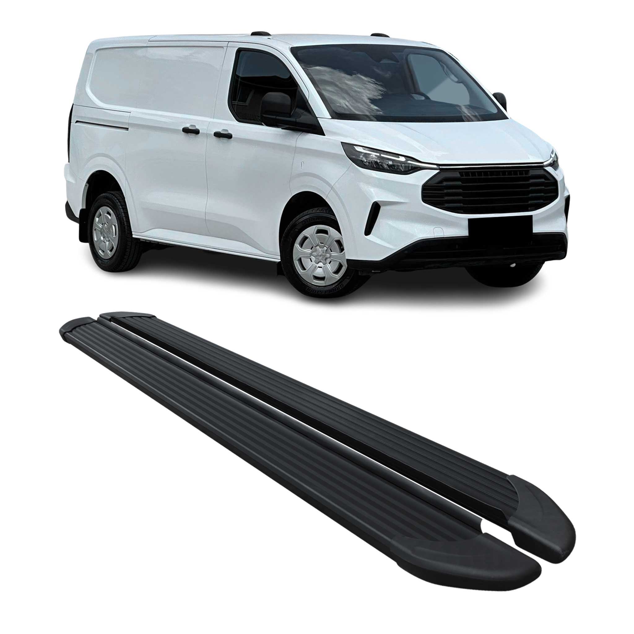 Trittbretter Seitenschweller für Ford Transit Custom 2023-2026 L1 Alu Schwarz 2x