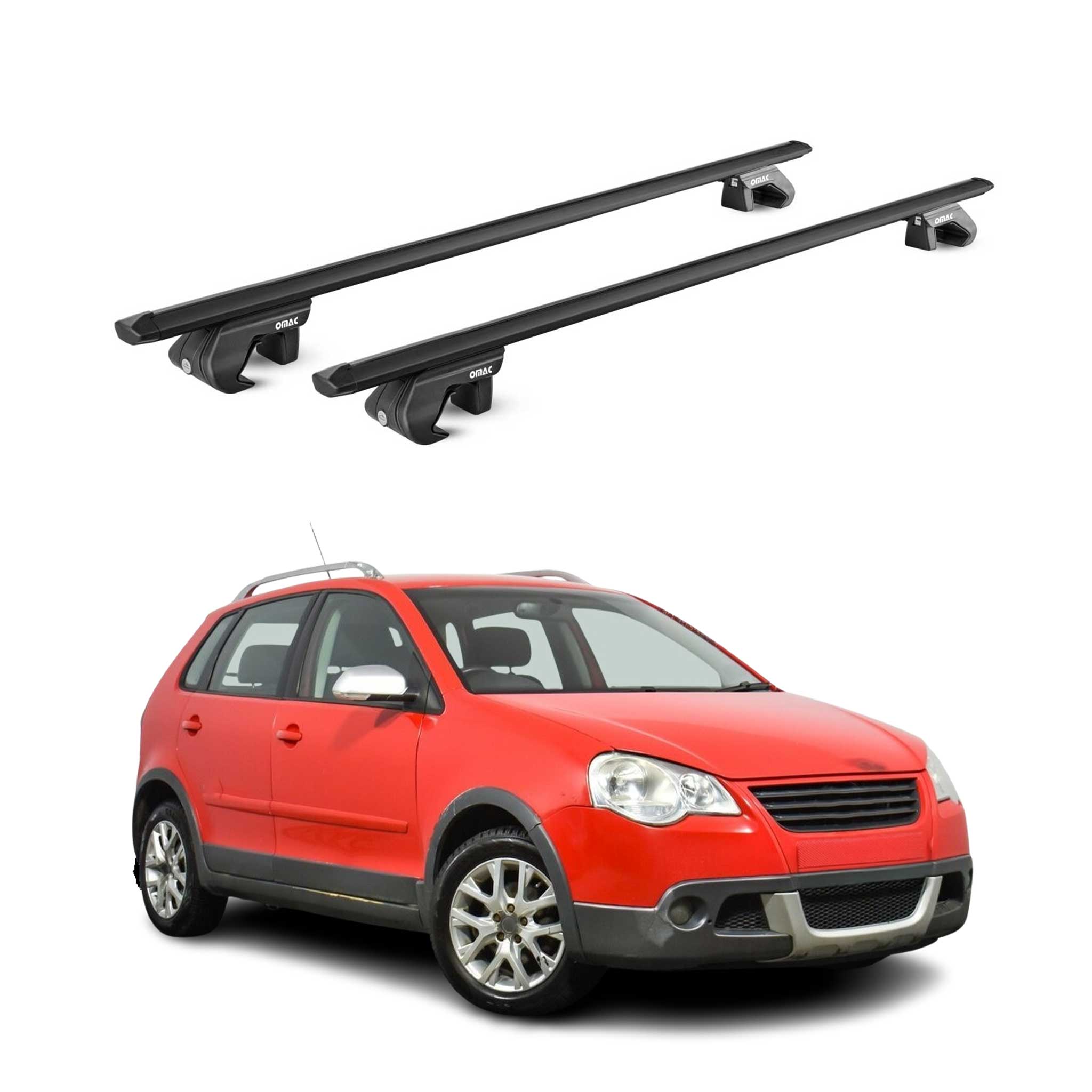Dachträger Grundtäger für VW Polo 9N 6R 2002-2017 90kg Alu Schwarz 2 tlg ABE