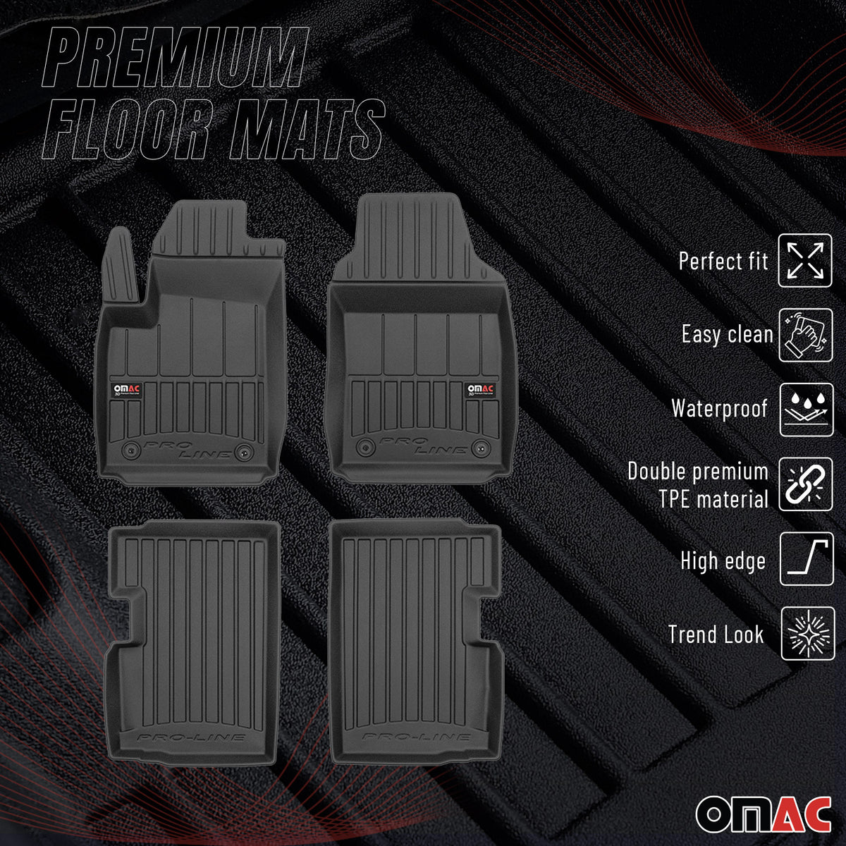 OMAC Gummi Fußmatten für Fiat 500 500C 2007-2026 Premium TPE Automatten 4tlg