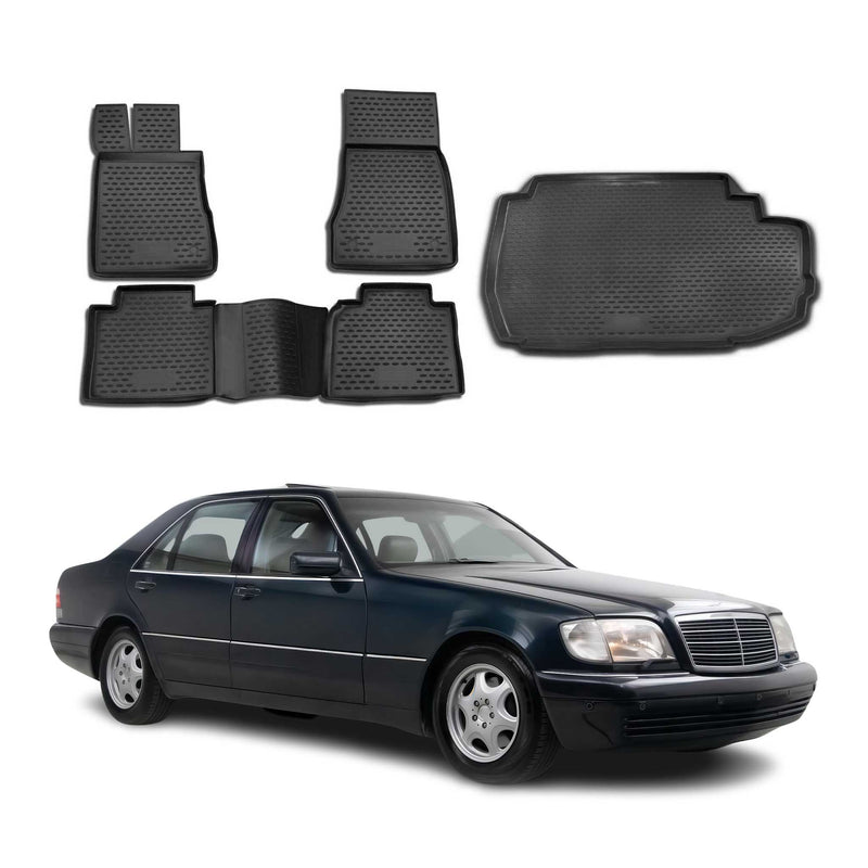 Fußmatten & Kofferraumwanne Set für Mercedes S Klasse W220 1998-2005 TPE Schwarz