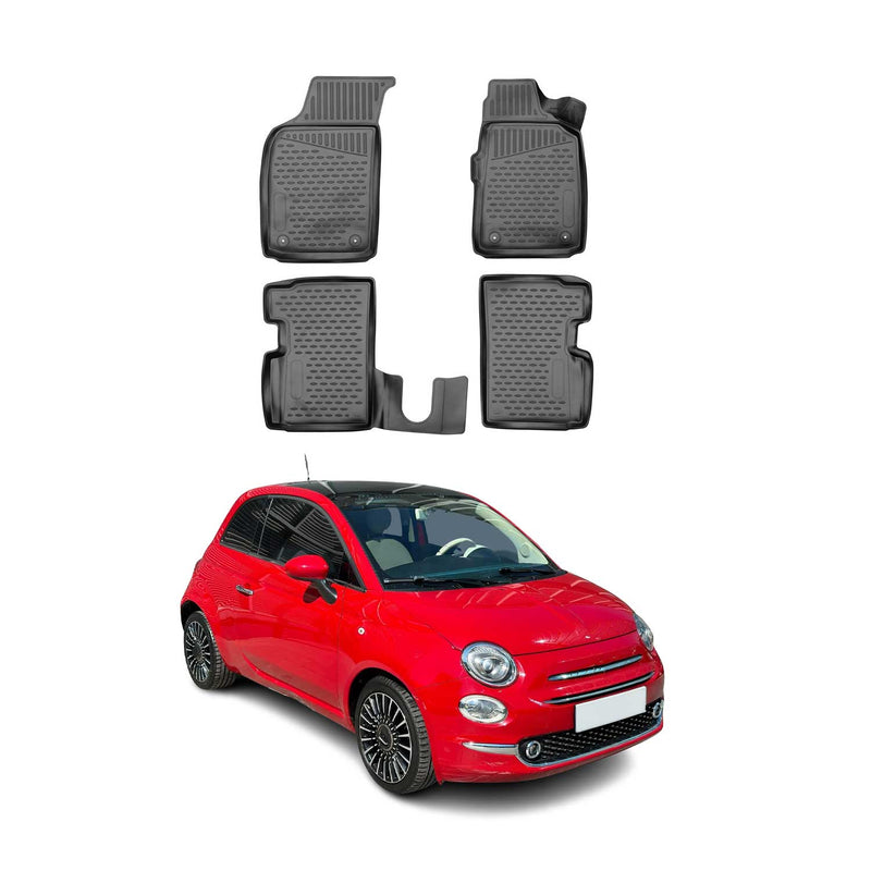 OMAC Gummimatten Fußmatten für Fiat 500 2007-2015 RHD TPE Automatten Schwarz 4x