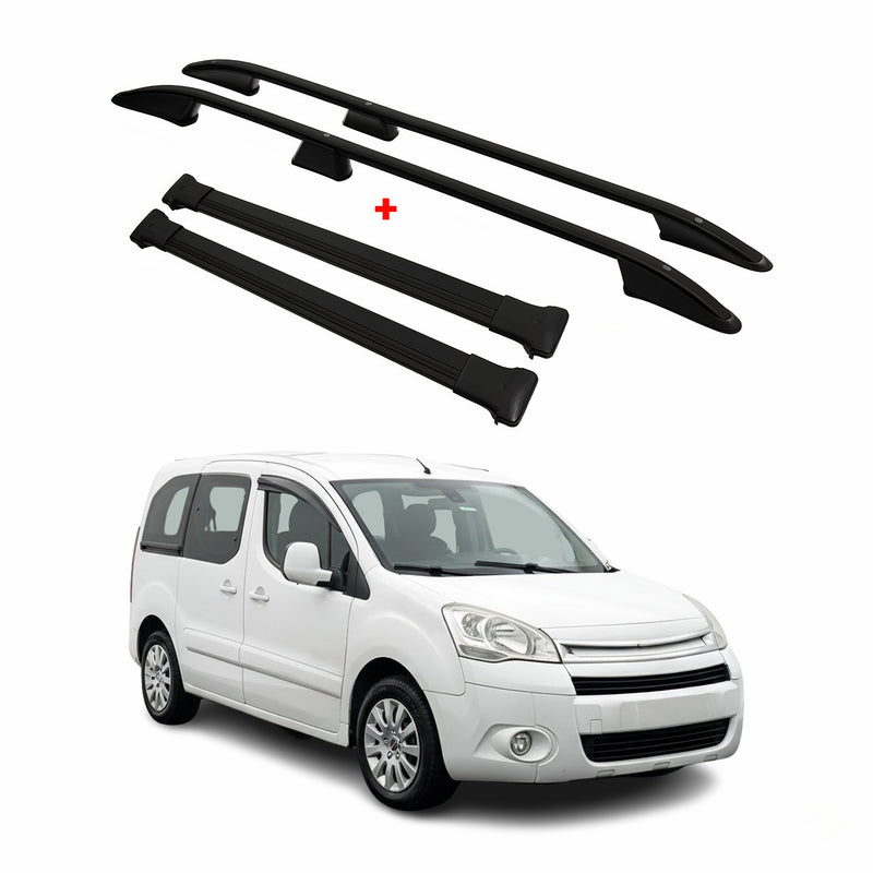 Dachreling + Dachträger SET für Citroen Berlingo L1 2008-2018 Alu Schwarz 4x