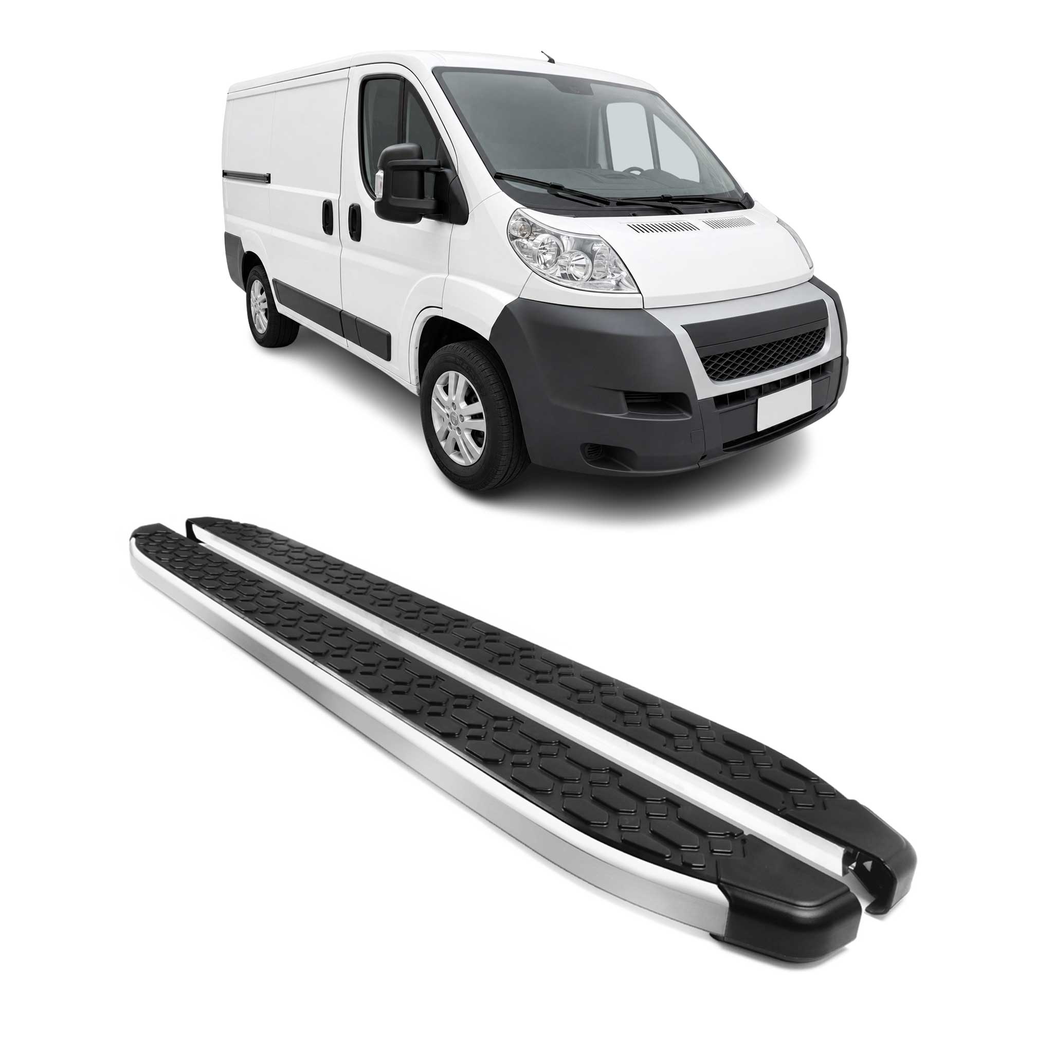 Trittbretter Seitenschweller für Fiat Ducato 2006-2026 L1 Silber Schwarz Alu 2x