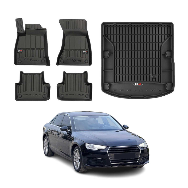 OMAC Fußmatten & Kofferraumwanne Set für Audi A4 B9 Limo 2015-2025 Gummi 5x