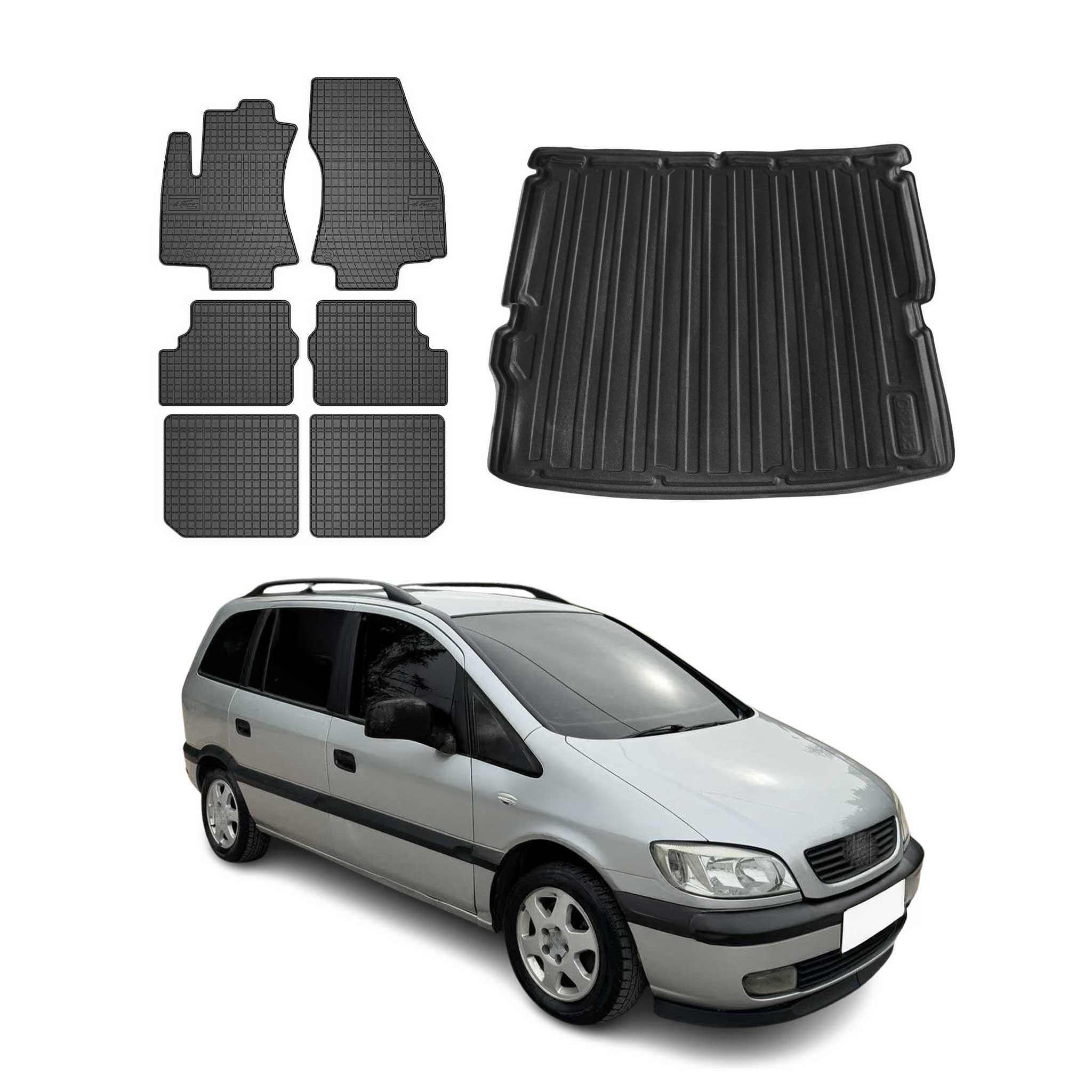 Fußmatten & Kofferraumwanne Set für Opel Zafira 1999-2005 3.Sitzreihe Gummi 3x