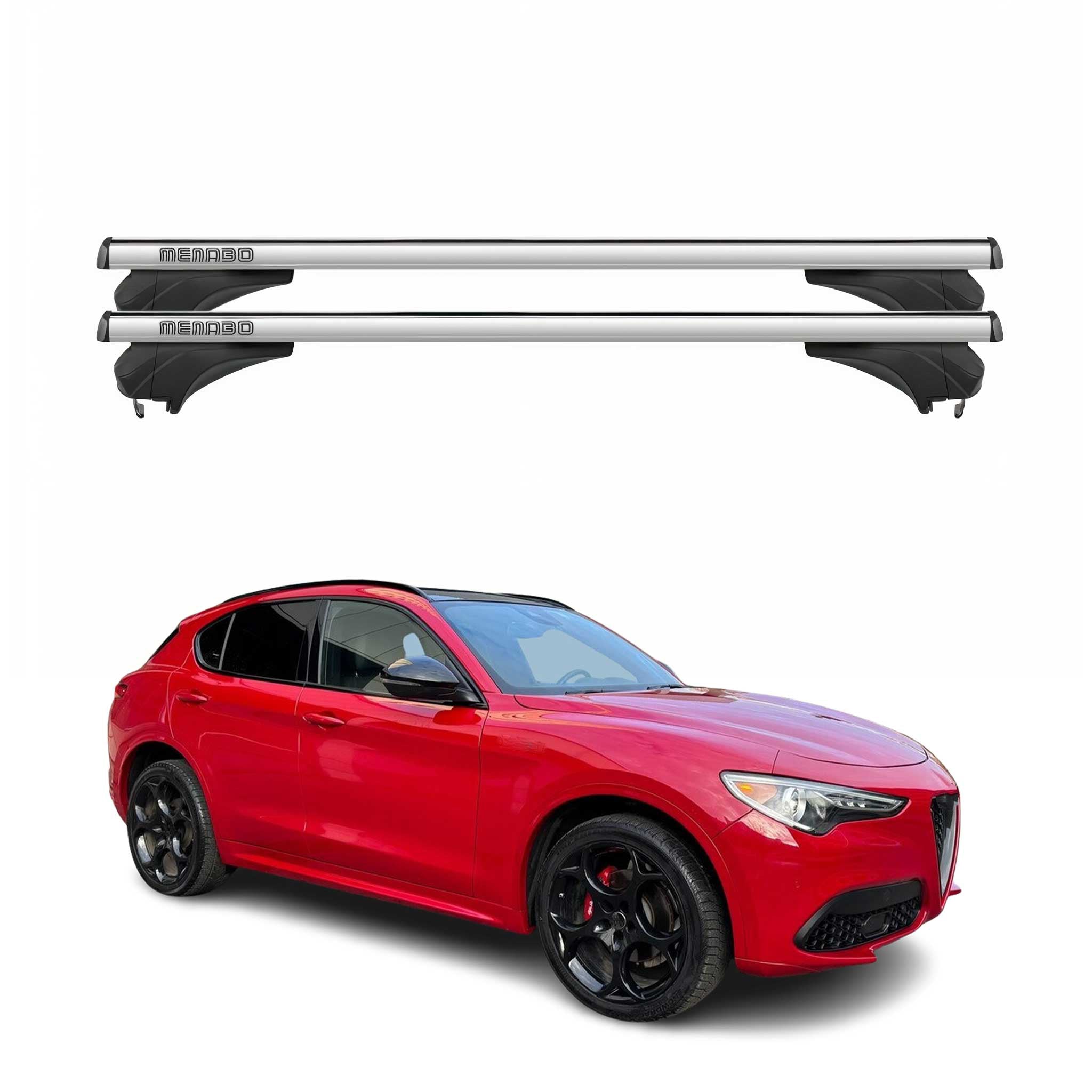 Menabo Dachträger Grundtäger für Alfa Romeo Stelvio 2016-2026 Alu Silber 2 tlg
