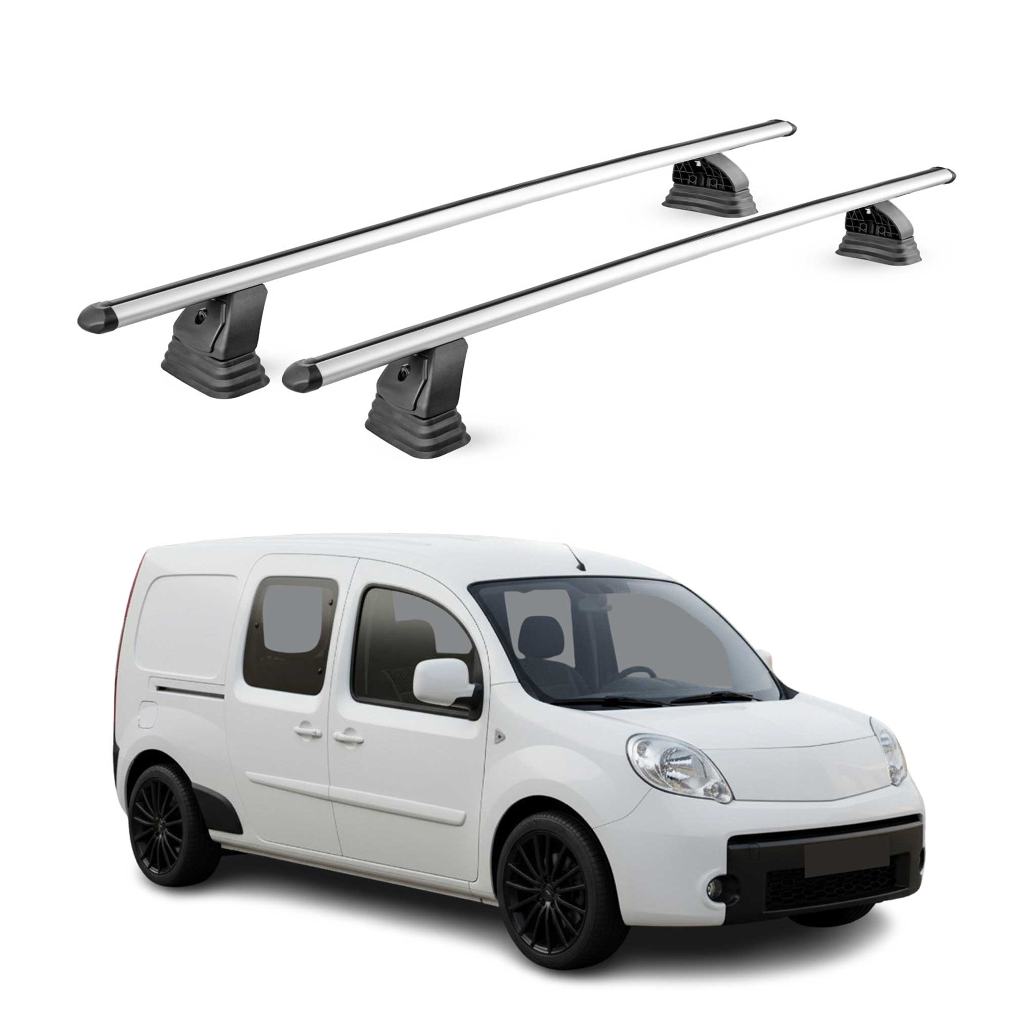 Alu Dachträger für Renault Kangoo II 2007-2021 TÜV T-Nut 75 kg 2tlg Silber