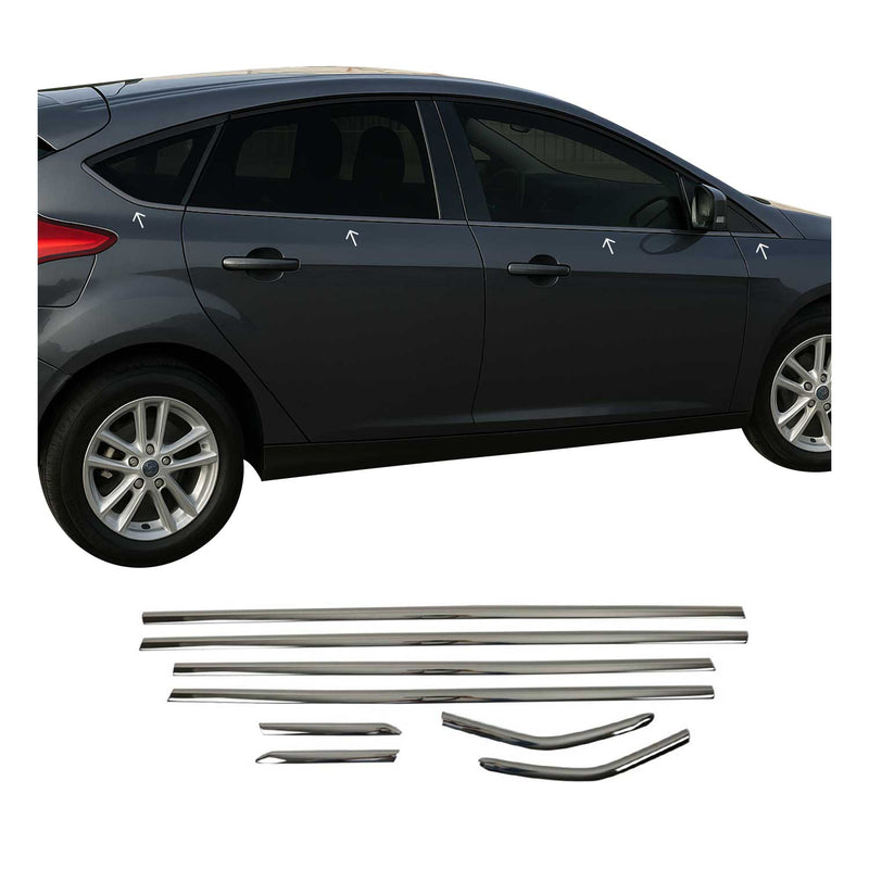 Fensterleisten Zierleisten für Ford Focus mk3 Schrägheck C346 2011-18 Dunkel 8x