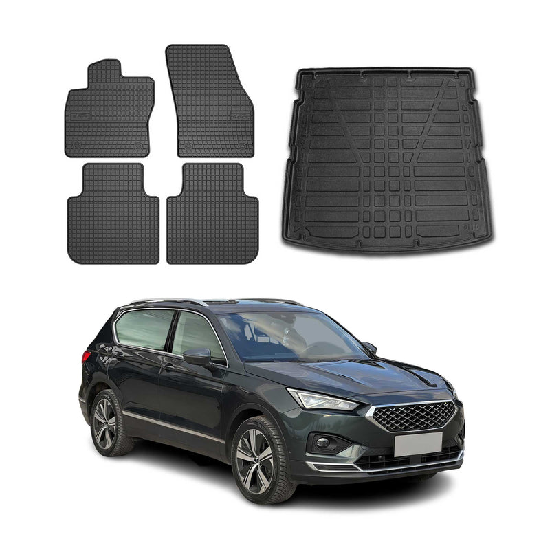 Fußmatten & Kofferraumwanne Set für Seat Tarraco 2019-2025 Gummi TPE Schwarz 5x