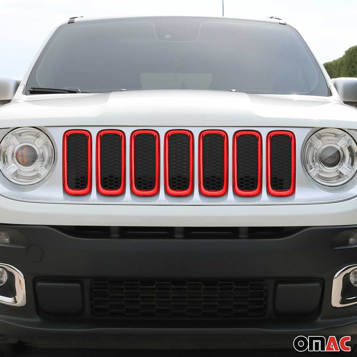 Kühlergrill Leisten Grillleisten für Jeep Renegade 2014-2024 ABS Rot 7tlg