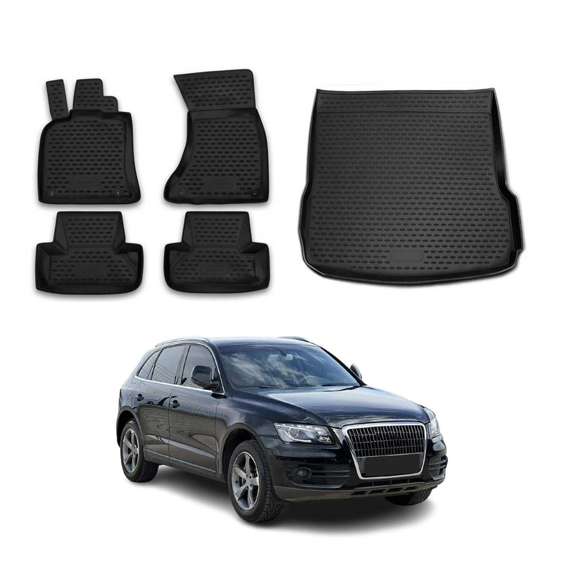 Fußmatten & Kofferraumwanne Set für Audi Q5 8RB 2008-2017 Gummi TPE Schwarz 5x