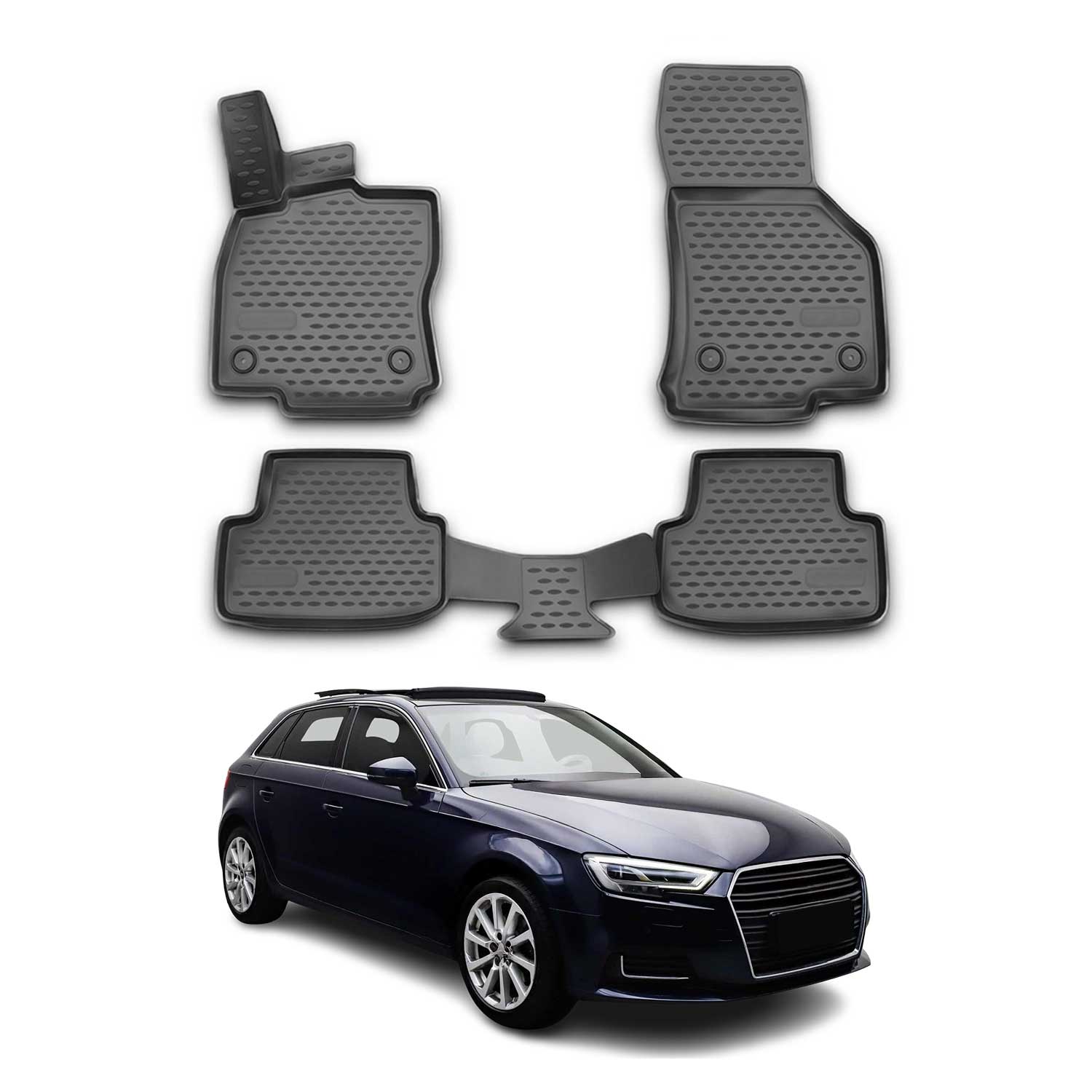 OMAC Gummimatten Fußmatten für Audi A3 2012-2020 HB TPE Automatten Schwarz 4x