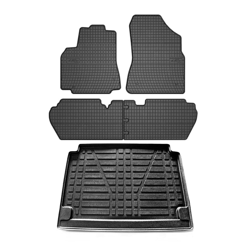 Fußmatten & Kofferraumwanne Set für Citroen Berlingo 2008-2018 Untere Gummi 5x