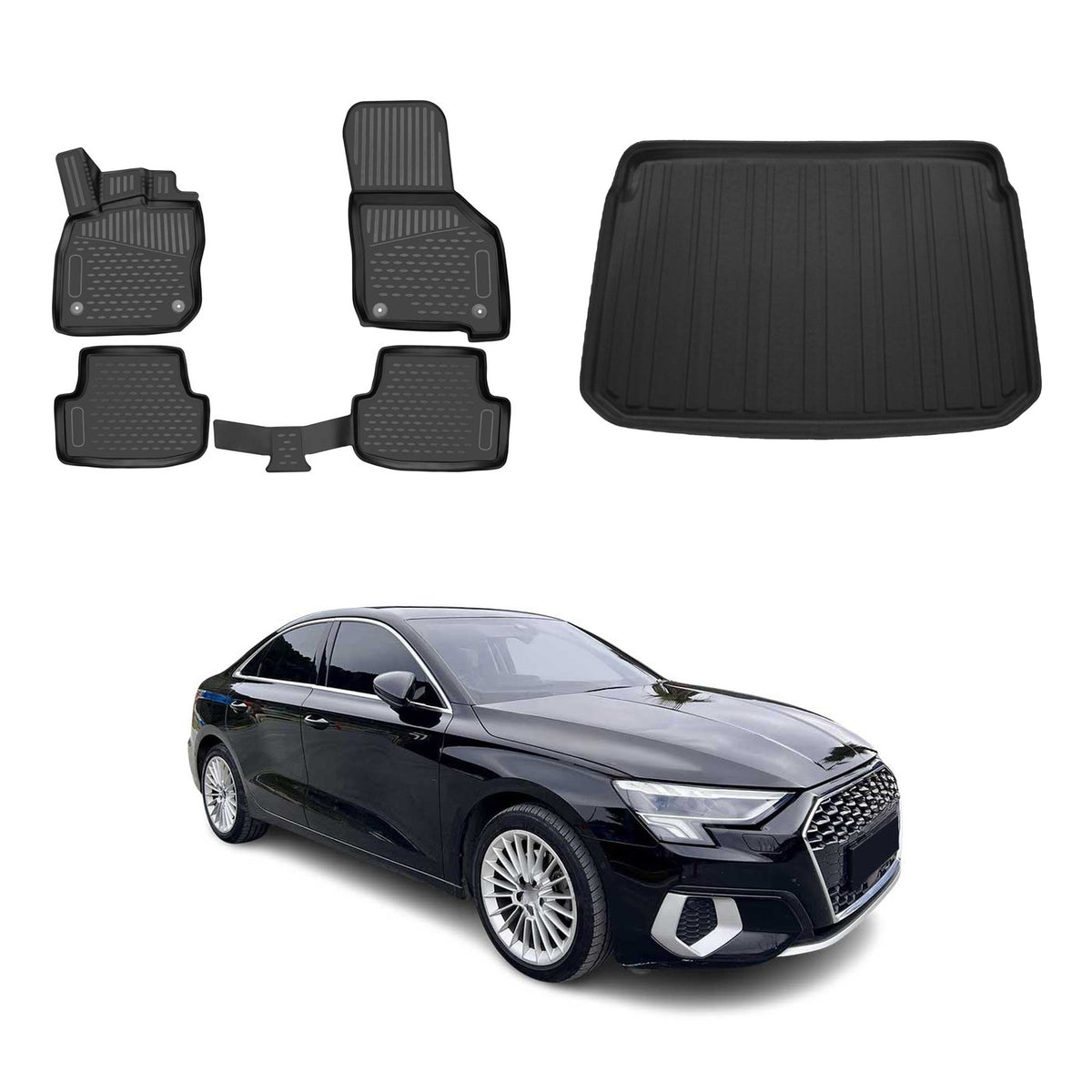 Fußmatten & Kofferraumwanne Set für Audi A3 8YA Sportback 2020-2026 Hybrid
