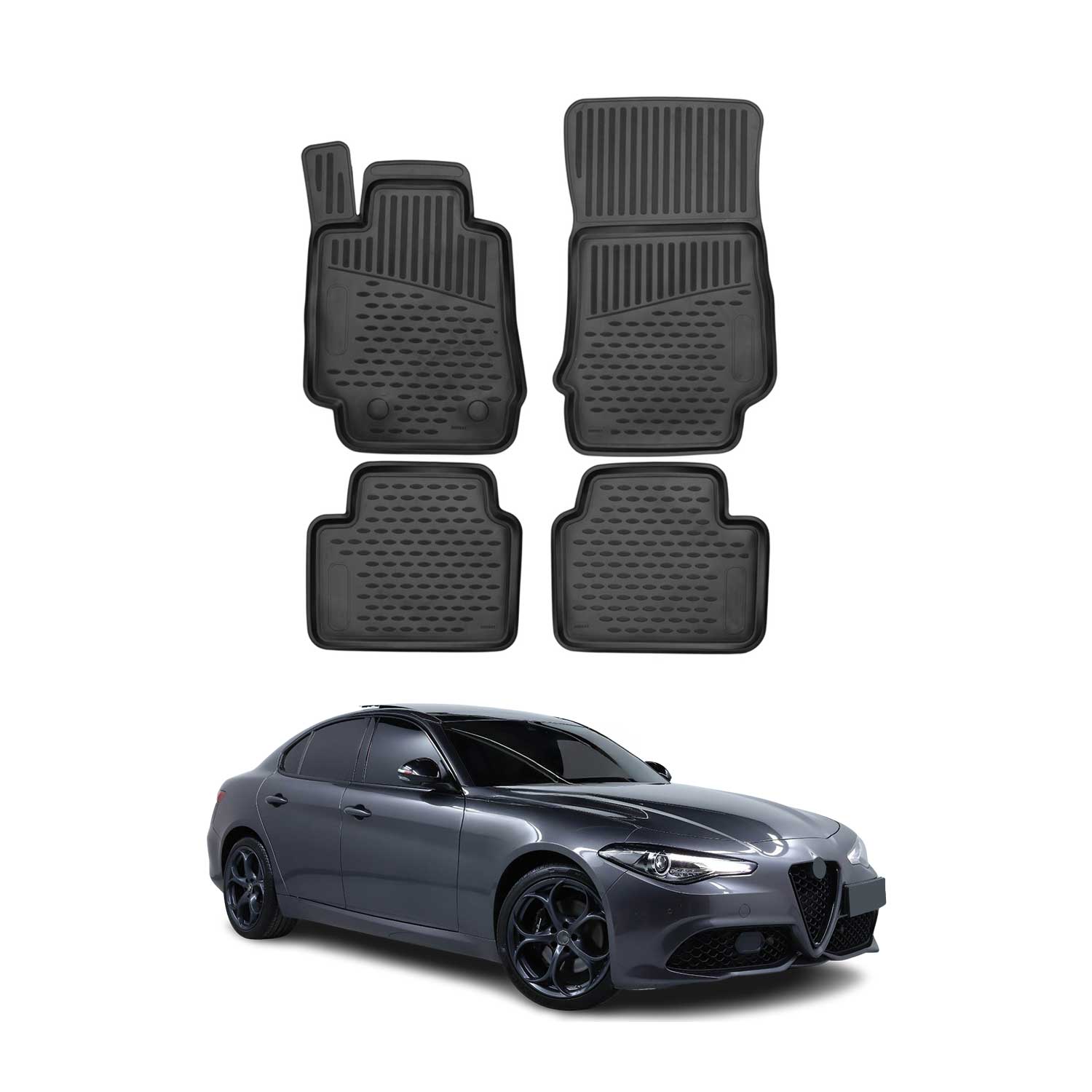 OMAC Gummimatten Fußmatten für Alfa Romeo Giulia 2015-2026 TPE Matten Schwarz 4x