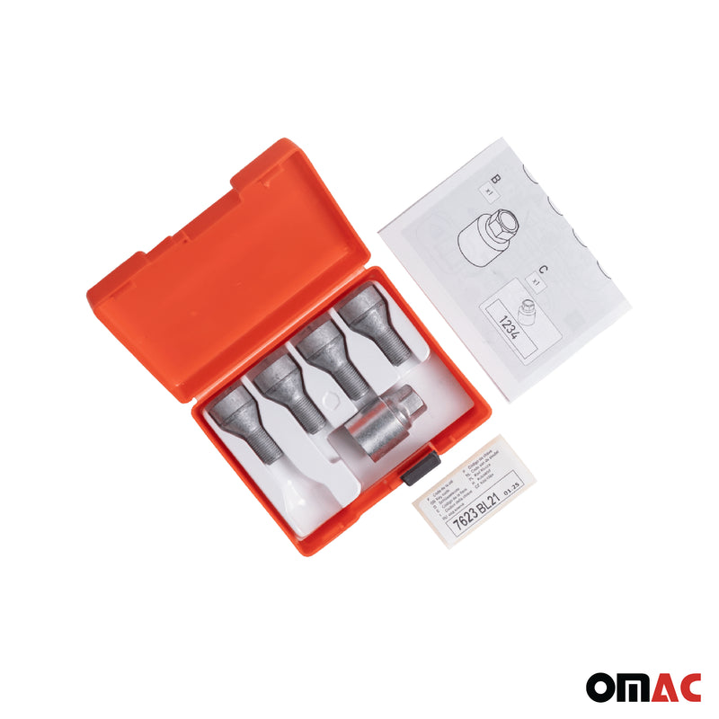 Radschloss Satz für Fiat Ducato Rad 15” ab 2006 Felgenschloss Silber 4x M14X1.5