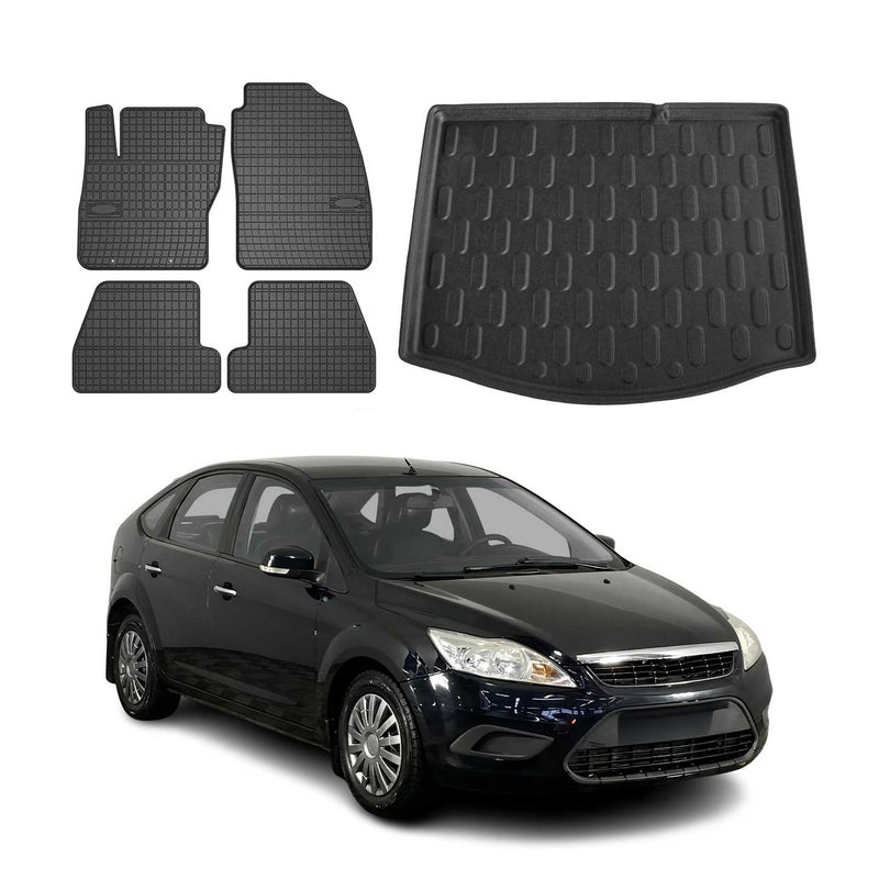 Fußmatten & Kofferraumwanne Set für Ford Focus mk2 2004-2011 Fünftürer Gummi 5x