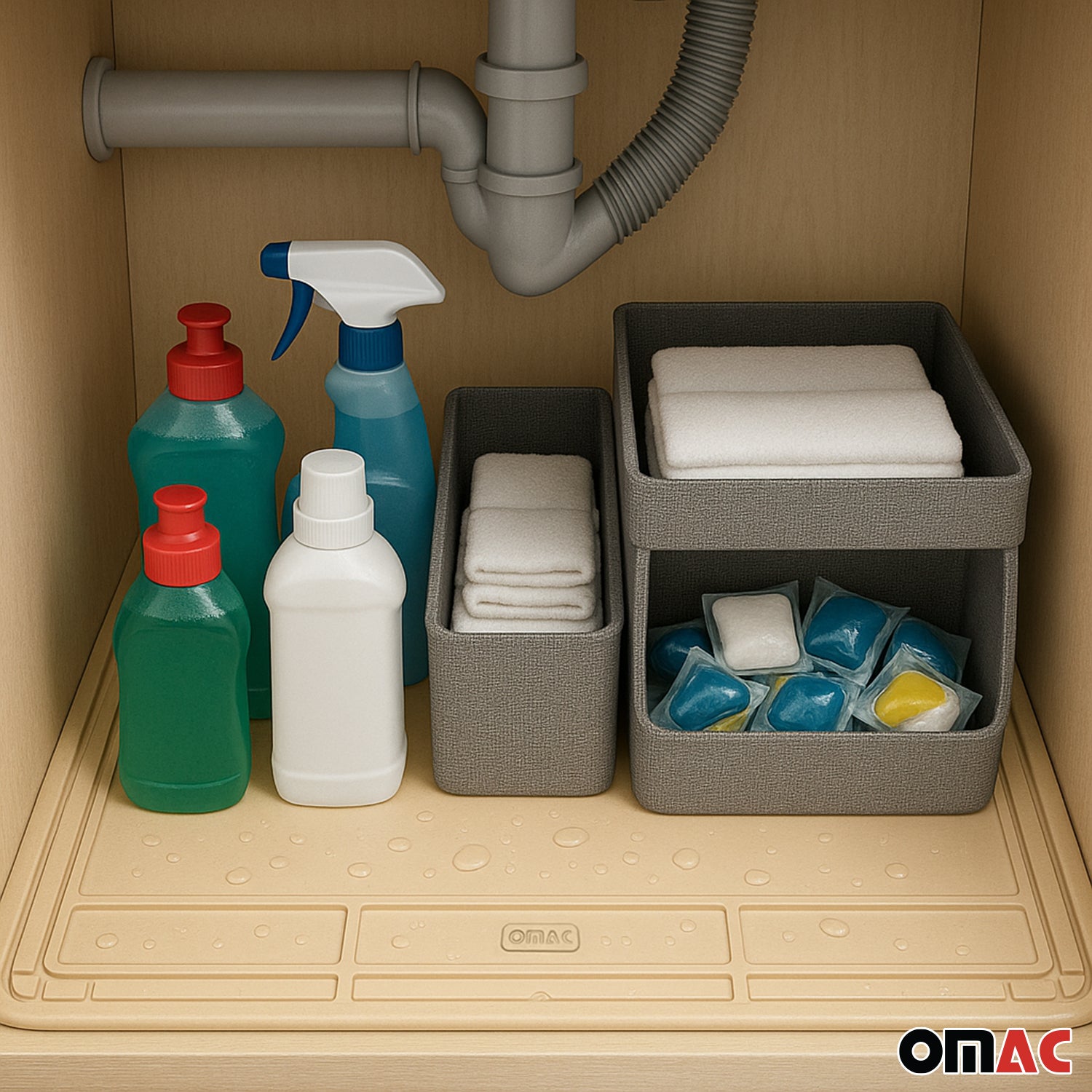 Wasserschutzmatte Spülenschrank Ecke Schutz Unterschrankausstattung TPE Beige