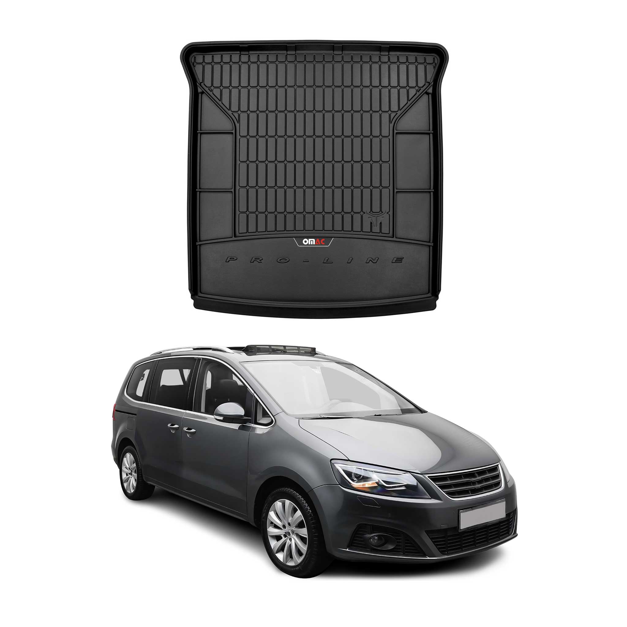 OMAC Gummi Kofferraumwanne für Seat Alhambra 2010-2020 Klappbare 3.Reihe Schwarz