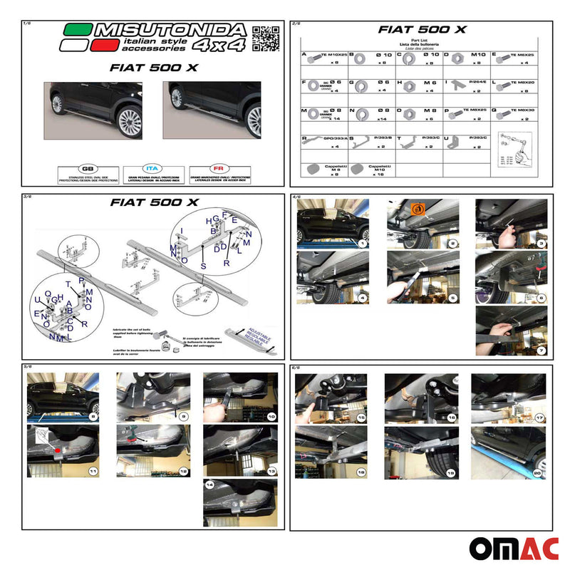 2015-2024 Fiat 500X Typ 334 Edelstahl Seitenschweller Schwellerrohre Schwarz