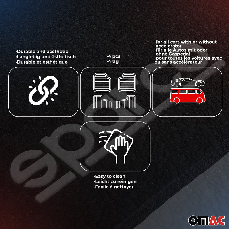 SPARCO Fußmatten Automatten Universal Schwarz Rot Autoteppich Alwettermatten 4x