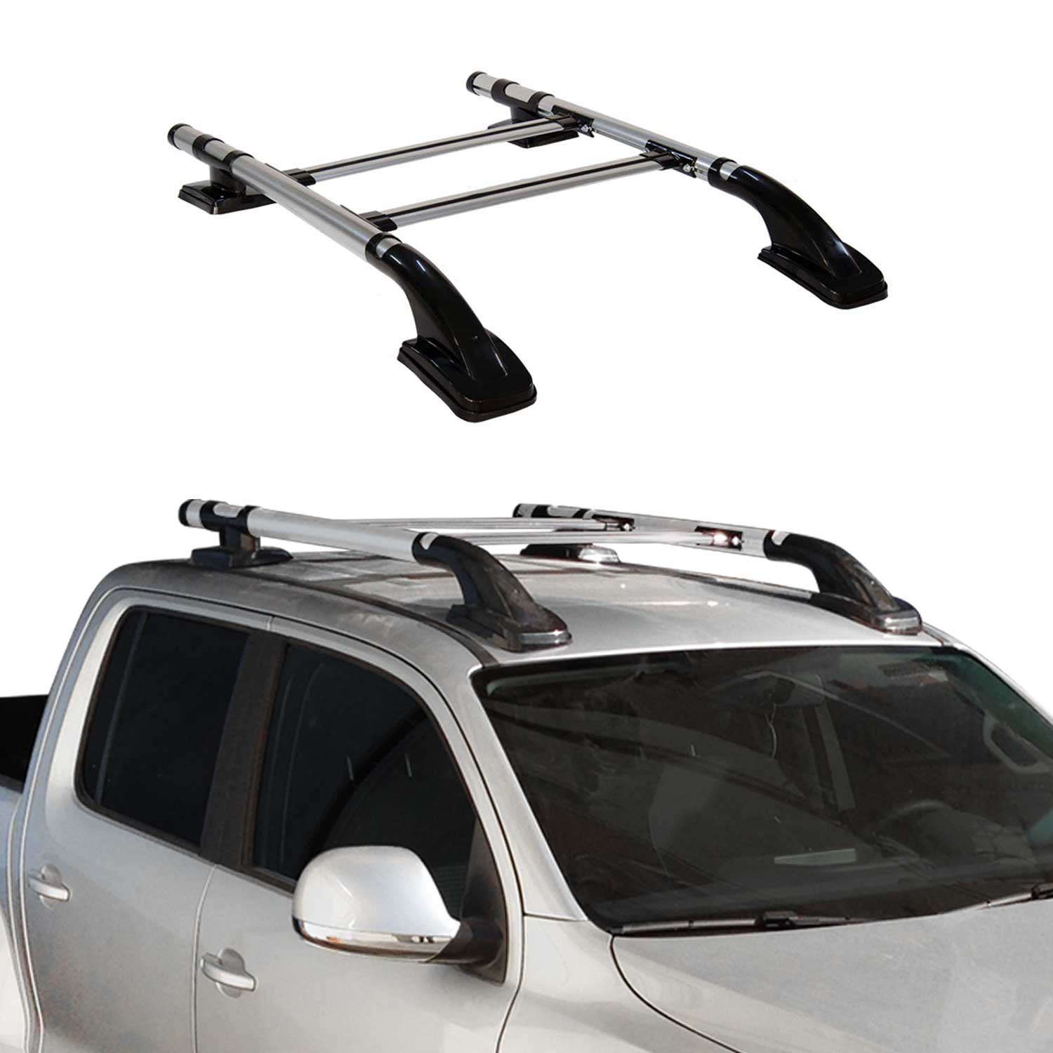 Dachreling & Dachträger Satz für Ford Ranger Double Cab 2 2007-2012 Alu Grau 4x