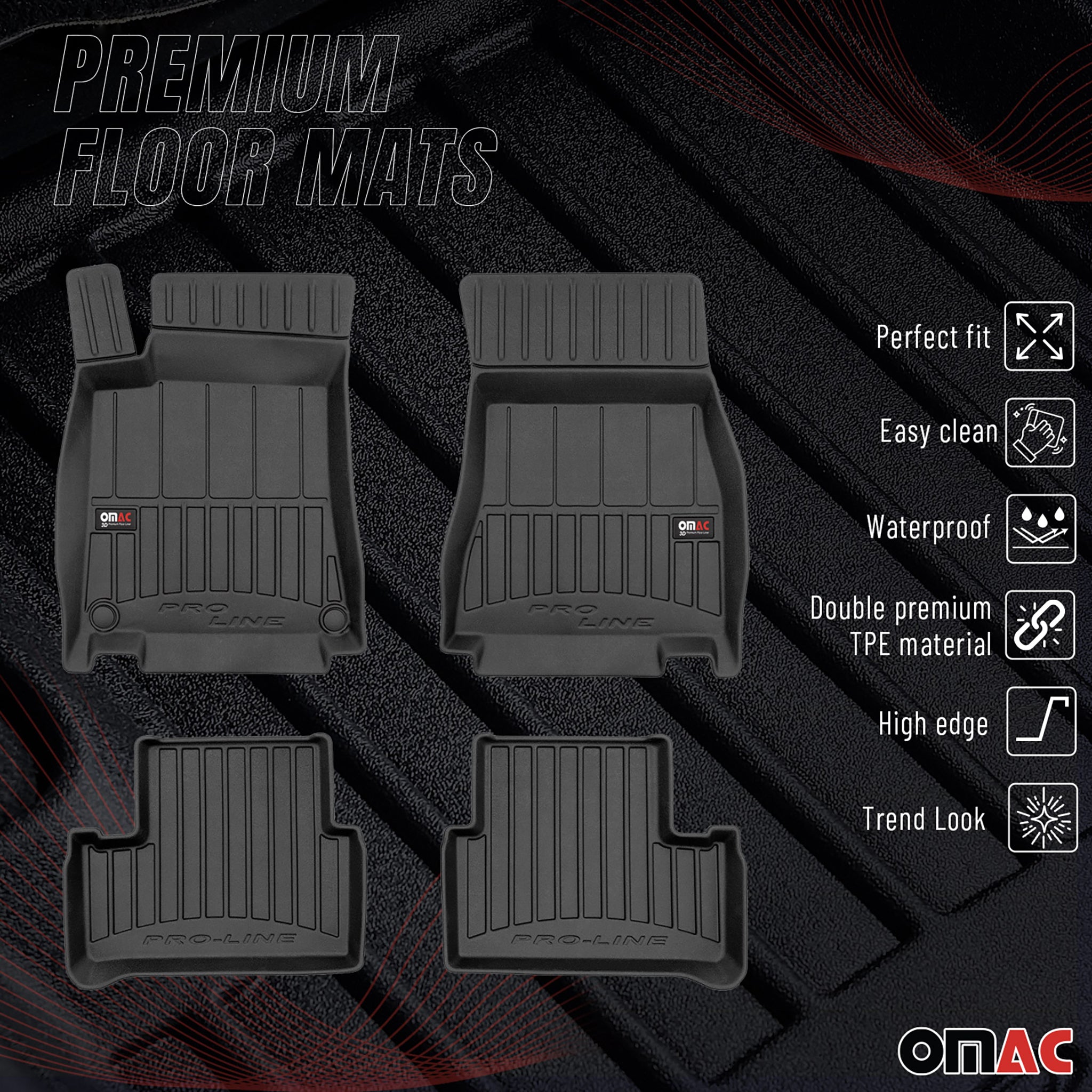 OMAC Gummi Fußmatten für Mercedes A Klasse W177 2018-2026 Premium TPE Schwarz 4x