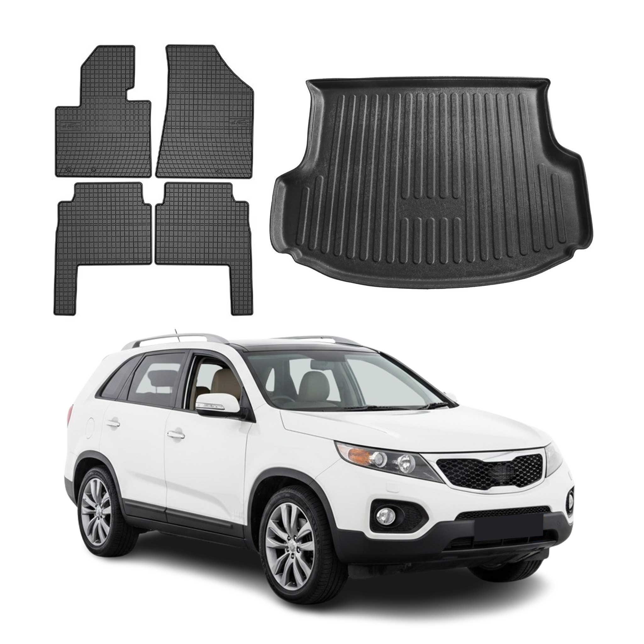 Fußmatten & Kofferraumwanne Set für Kia Sorento 2009-2015 Gummi TPE Schwarz 5x
