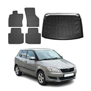Fußmatten & Kofferraumwanne Set für Skoda Fabia Schrägheck 2007-2014 Gummi 5x