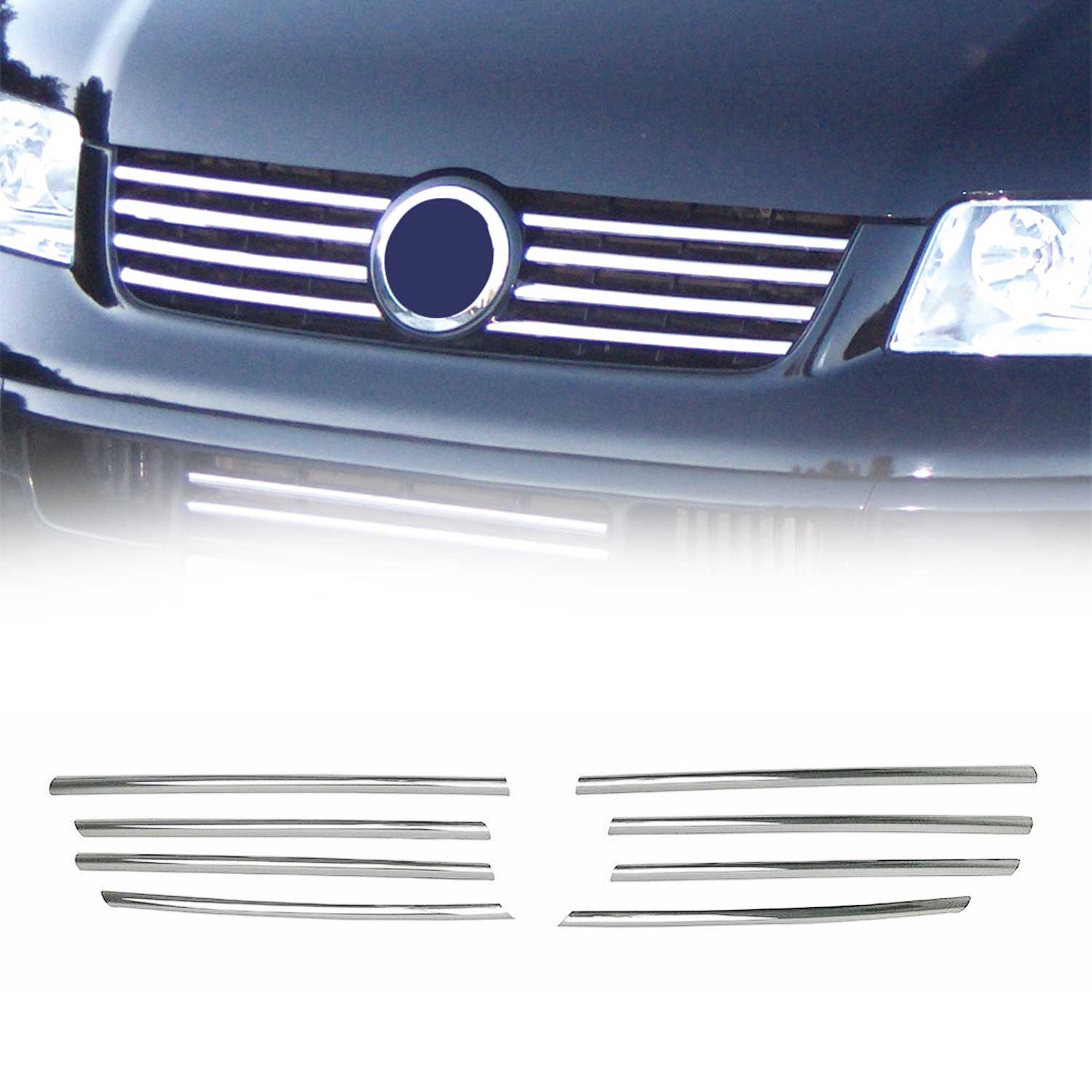 Kühlergrill Leiste Grillleisten für VW Transporter T5 2003-10 Edelstahl Chrom 8x