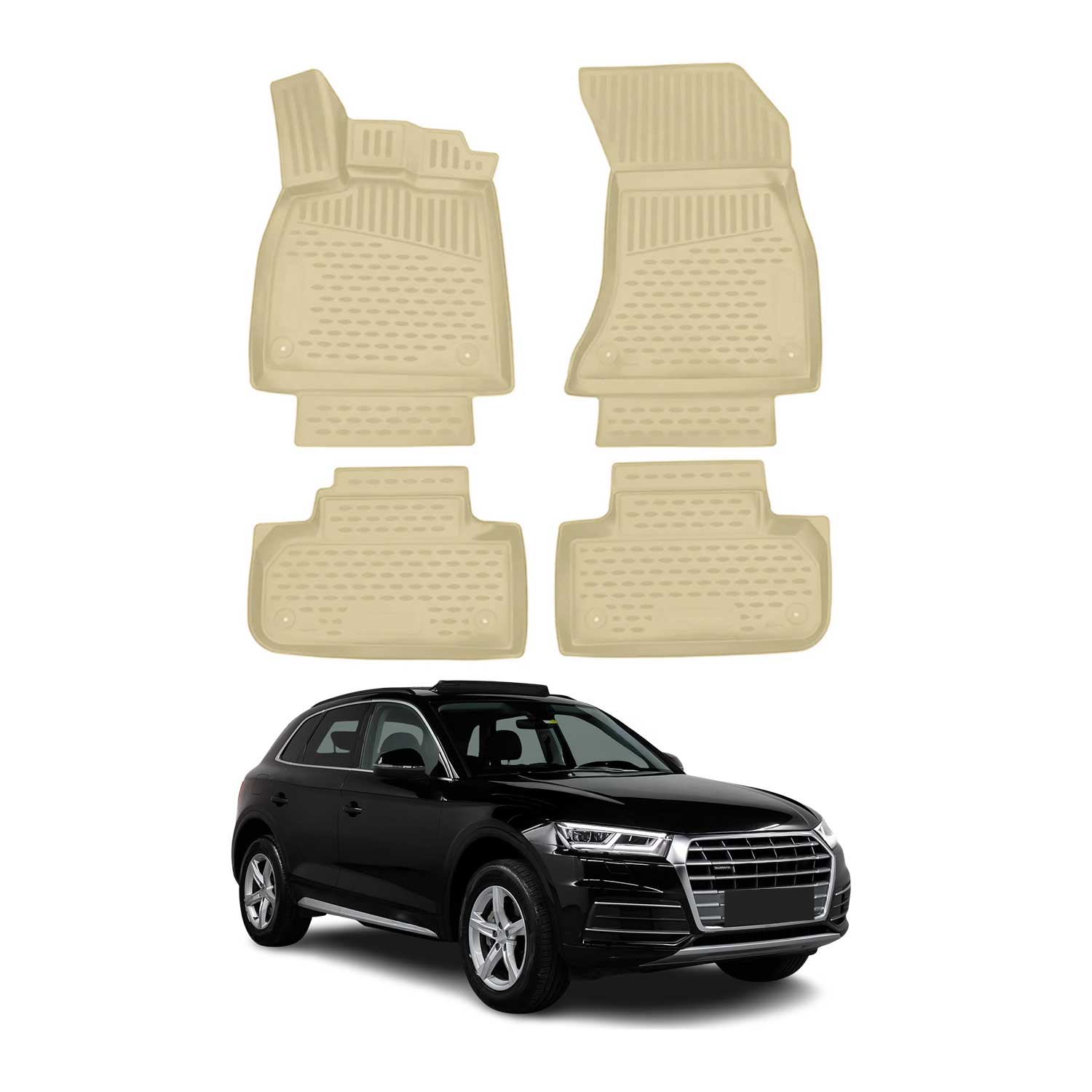 Fußmatten Gummimatten für Audi Q5 FY 2017-2024 Automatten Beige Gummi TPE 4x