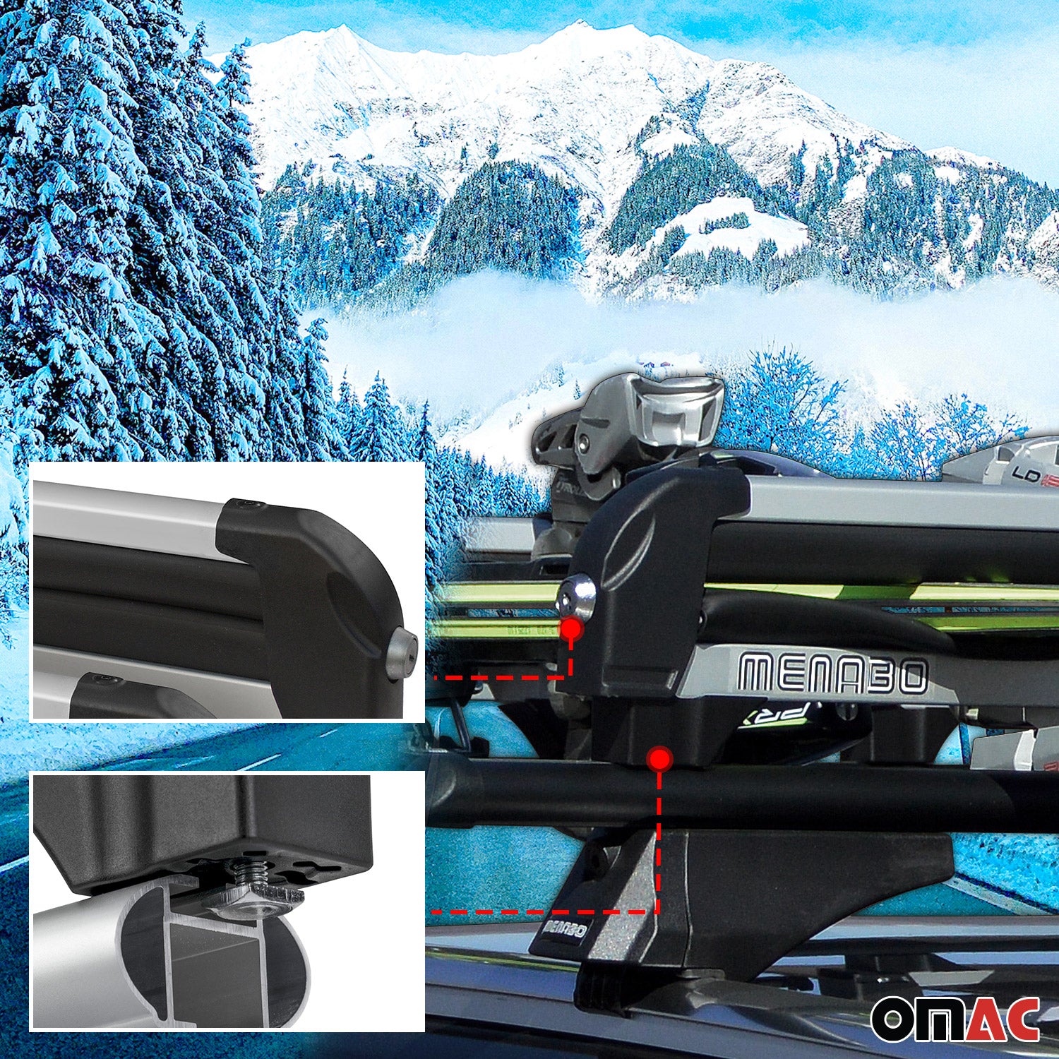 Menabo Skiträger Snowboardträger Universal Abschließbar Schwarz 2x