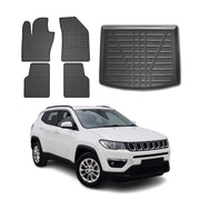 Fußmatten & Kofferraumwanne Set für Jeep Compass 2017-2025 Gummi TPE Schwarz 5x