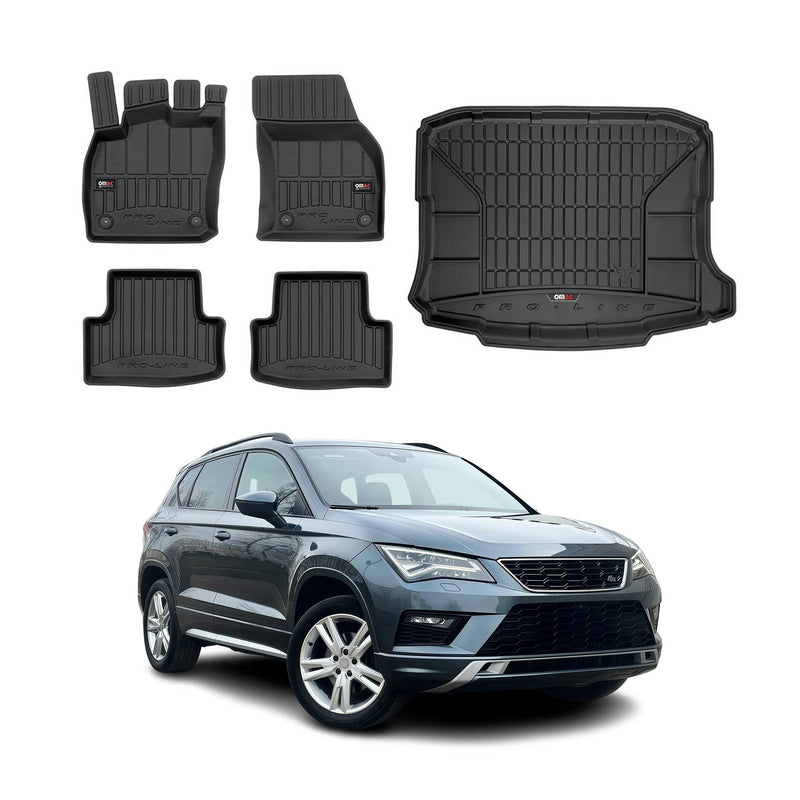OMAC Fußmatten & Kofferraumwanne Set für Seat Ateca 2016-2025 Gummi Schwarz 5x