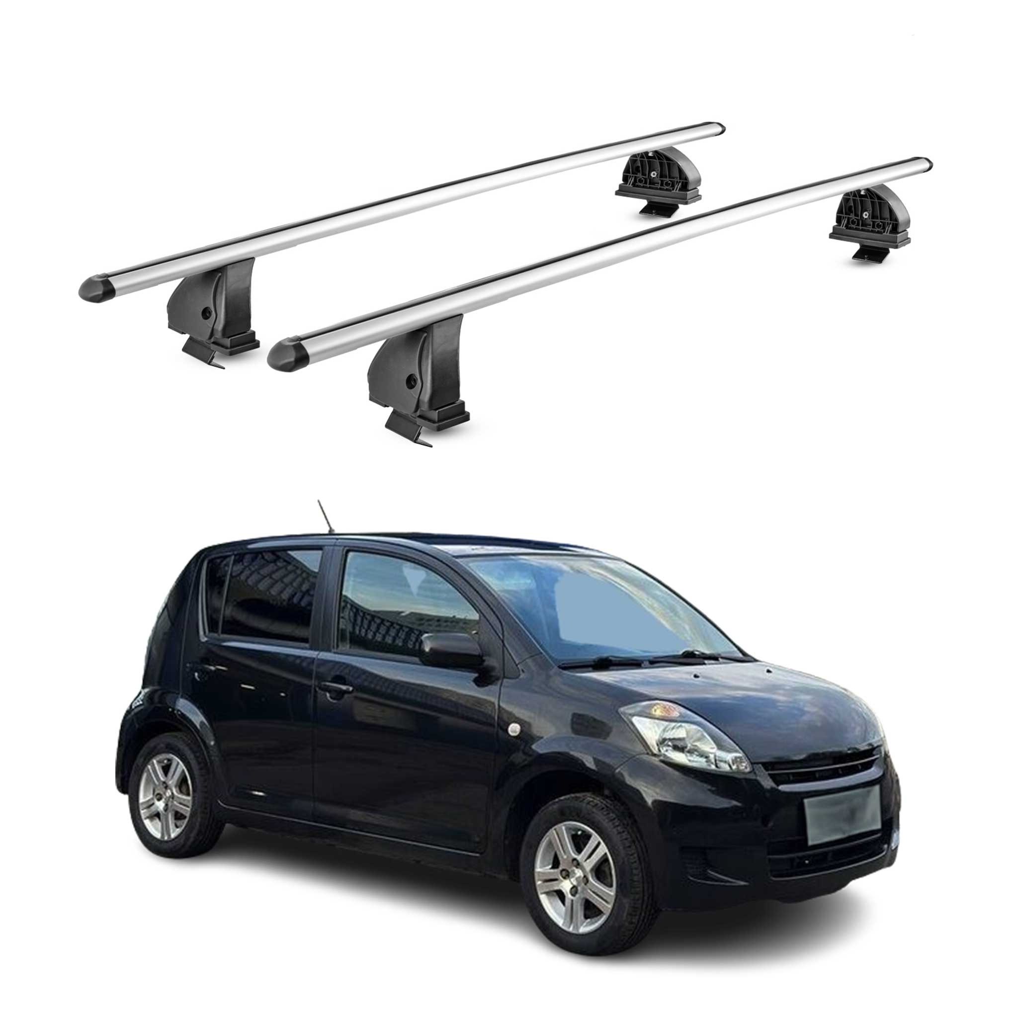 Alu Dachträger für Daihatsu Sirion II 2005-2015 TÜV T-Nut 75 kg 2tlg Silber