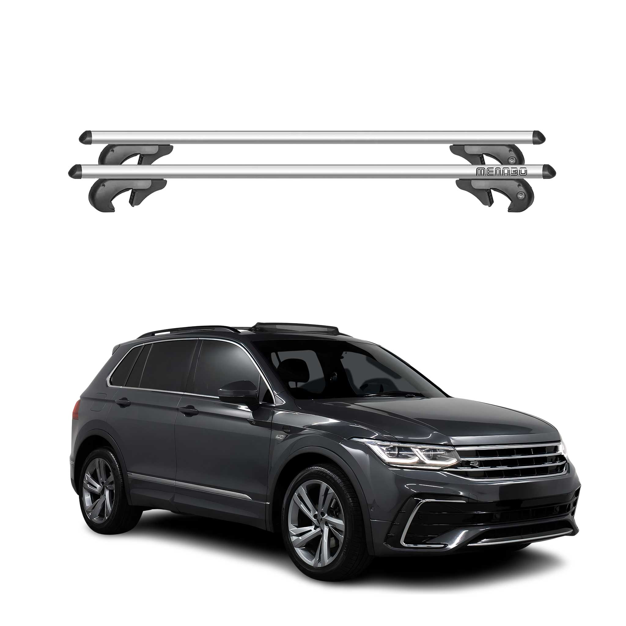 Menabo Dachträger für VW Tiguan Allspace 2016-2024 90kg Alu Silber 2x