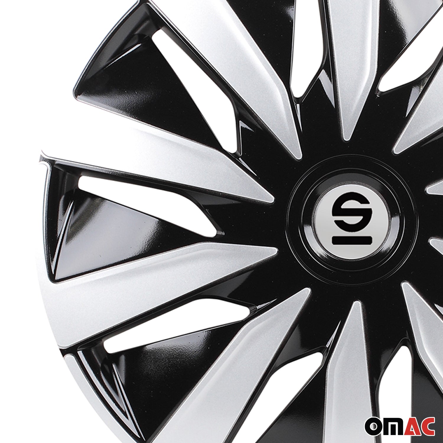Radkappen Radzierblenden Sparco Lazio 15" Zoll Abdeckung Set Schwarz Silber 4x