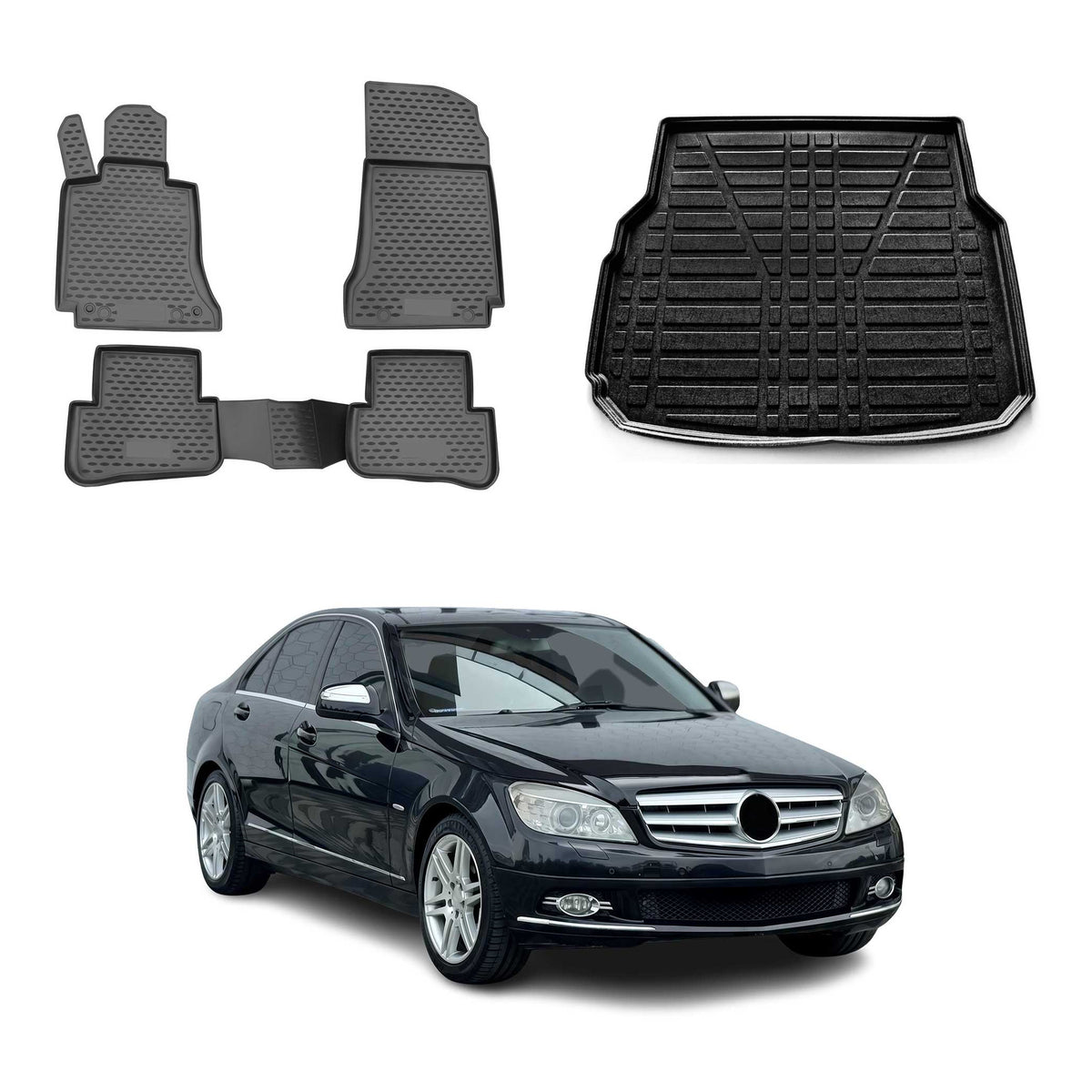 Fußmatten & Kofferraumwanne Set für Mercedes C Klasse S204 Kombi 2007-10 Pre-FL