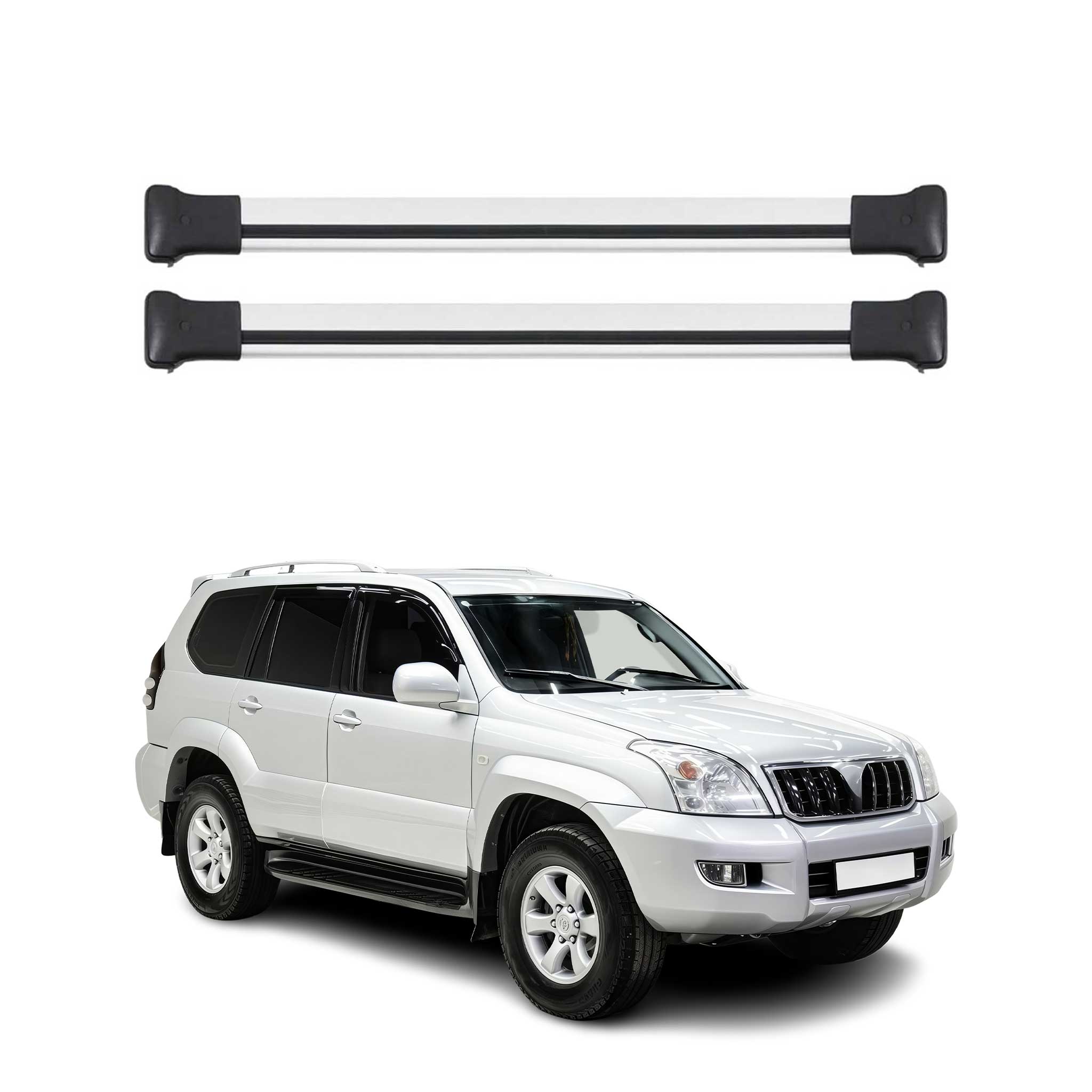 Dachträger Grundtäger für Toyota Land Cruiser 1998-2007 75kg Alu Silber 2 tlg