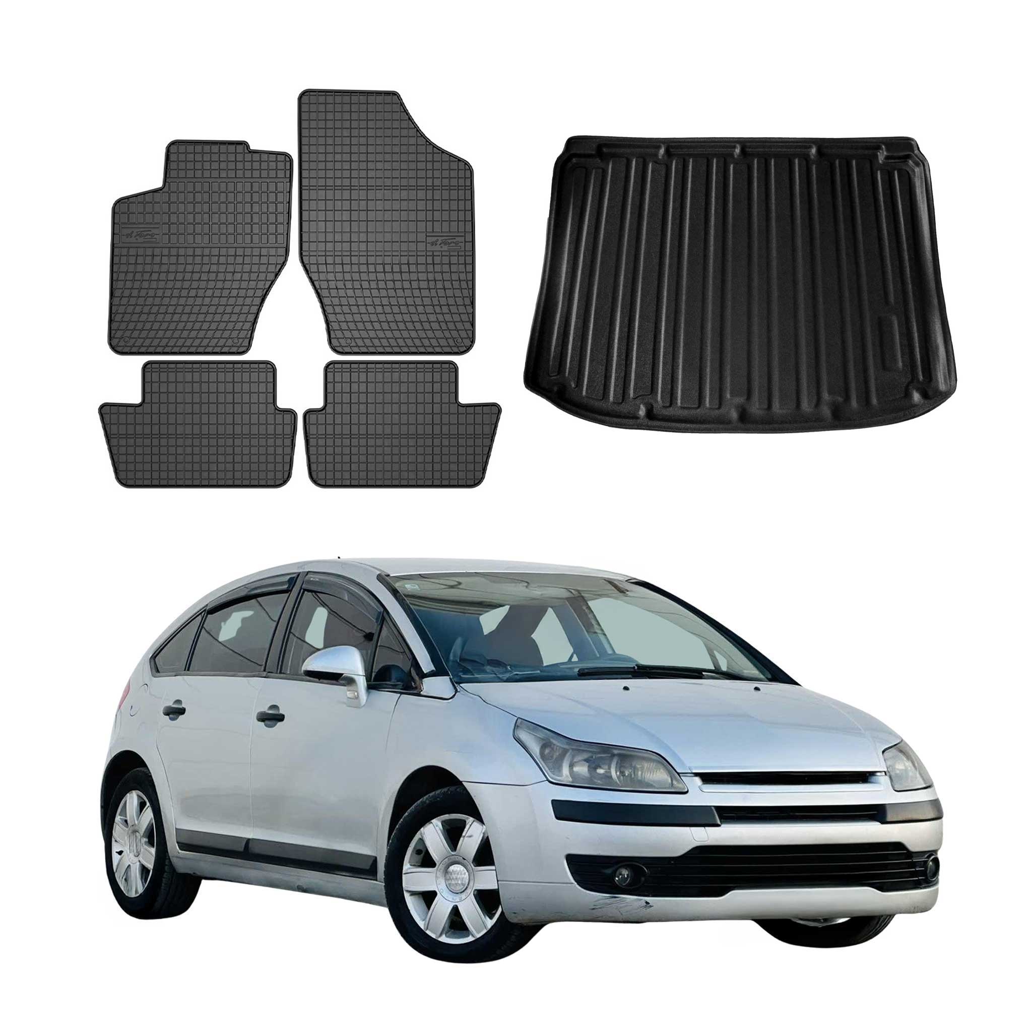 Fußmatten & Kofferraumwanne Set für Citroen C4 Schrägheck 2004-2010 Gummi 5x