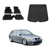 OMAC Fußmatten & Kofferraumwanne Set für BMW 5er E61 Touring 2004-2010 Schwarz