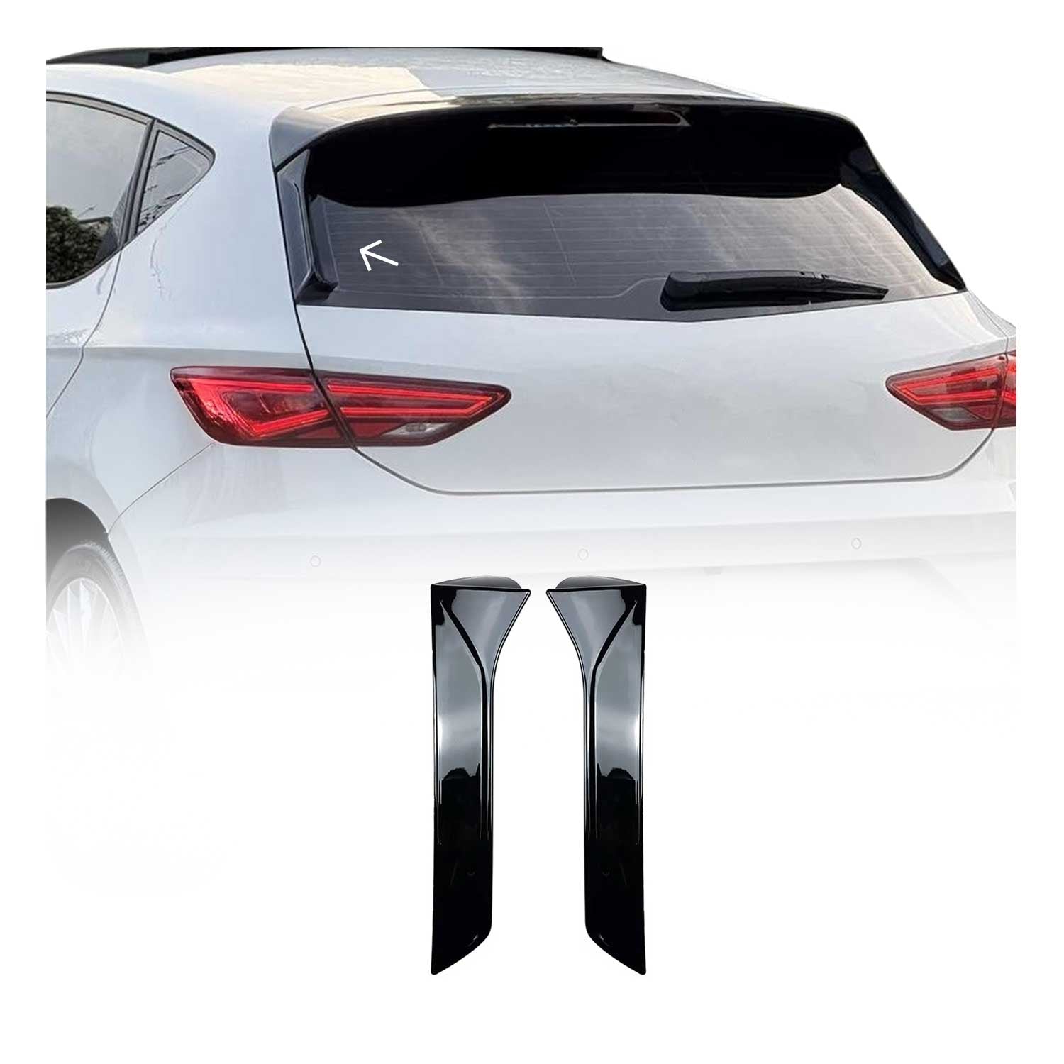 Heckscheiben Seitenspoiler Verkleidung für Seat Leon 2012-2020 Schwarz Glänzend